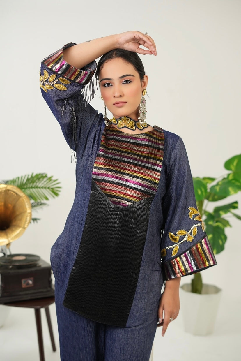 Neel Zari Kurta set in Blue