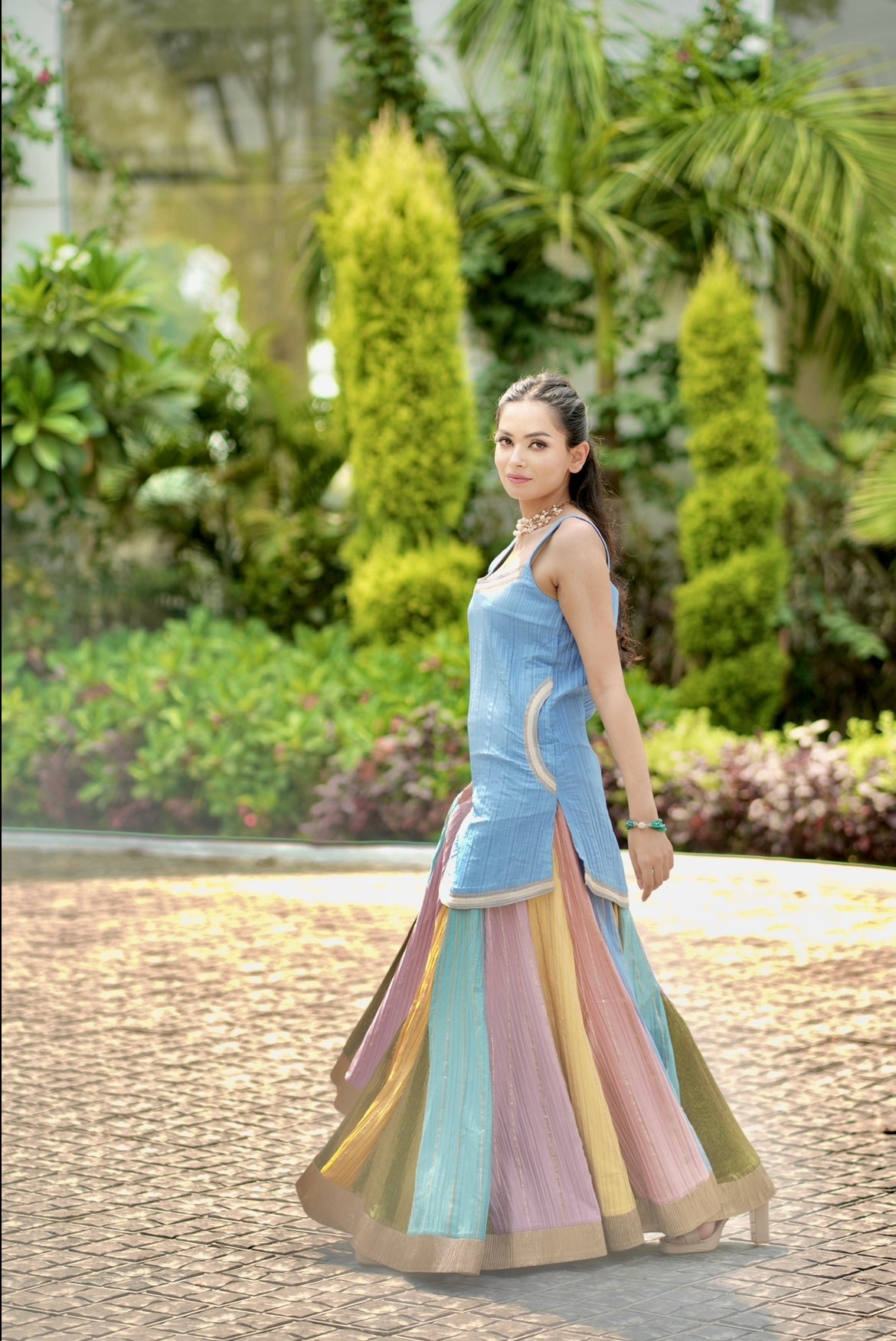 Denim multicolor Lehenga set