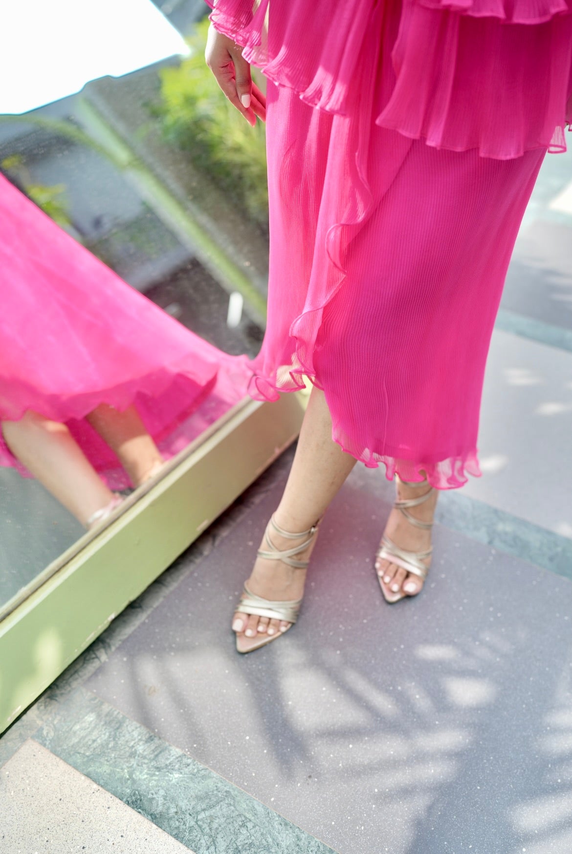 Valentino pink moon embroidered drape skirt set