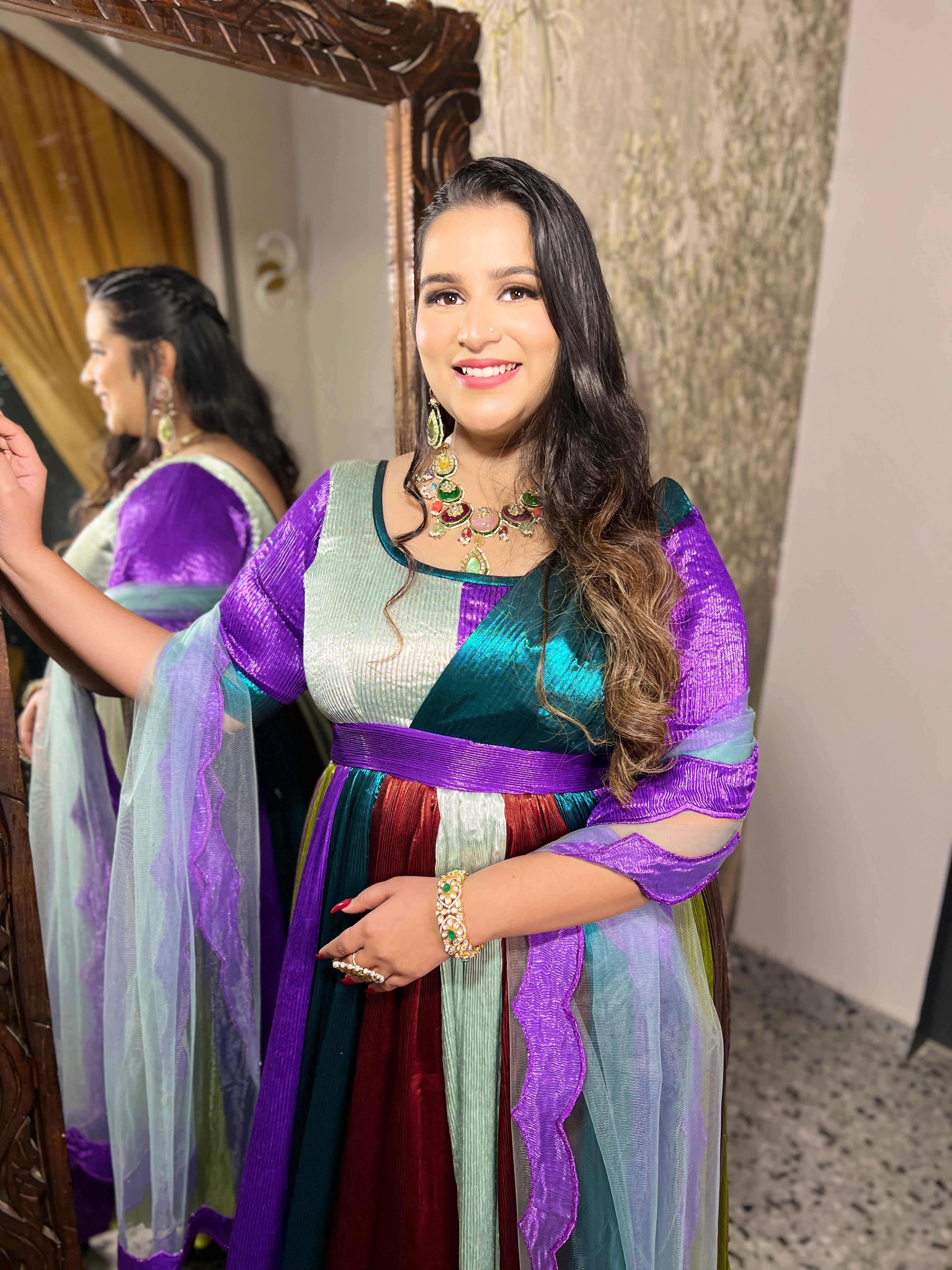 Evergreen zuri anarkali suit in Multicolor