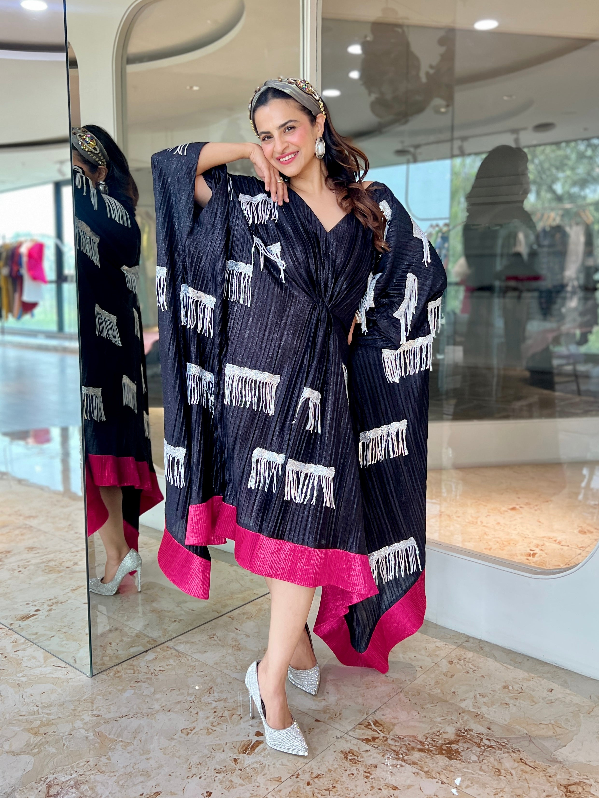 Black glitter tassel kaftan