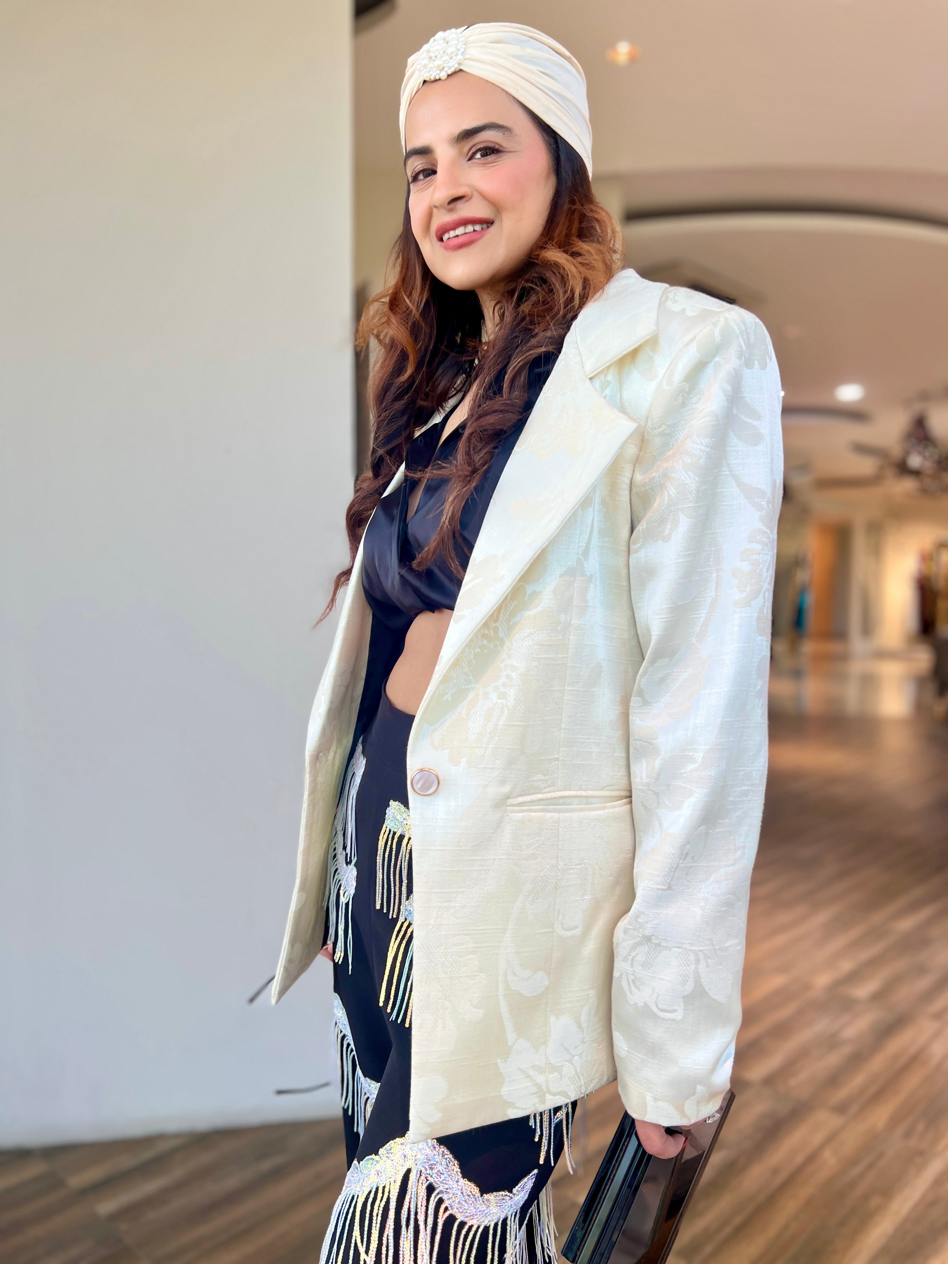 White Jacquard power blazer