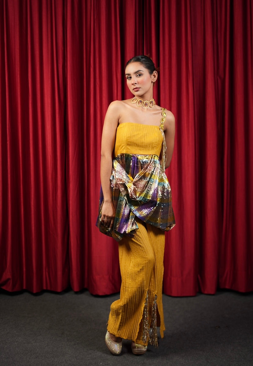 Sunray peplum pants set in Mustard