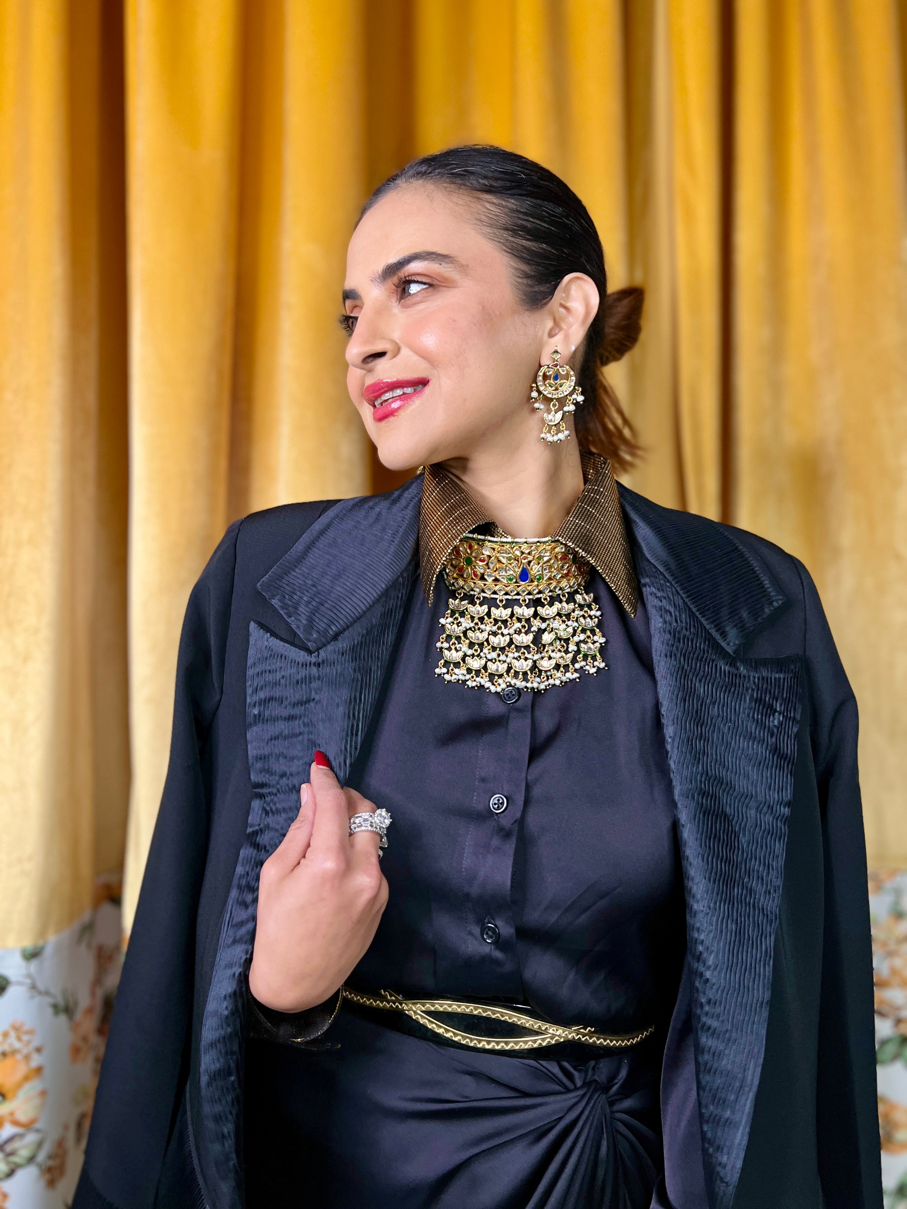 Black silk power blazer