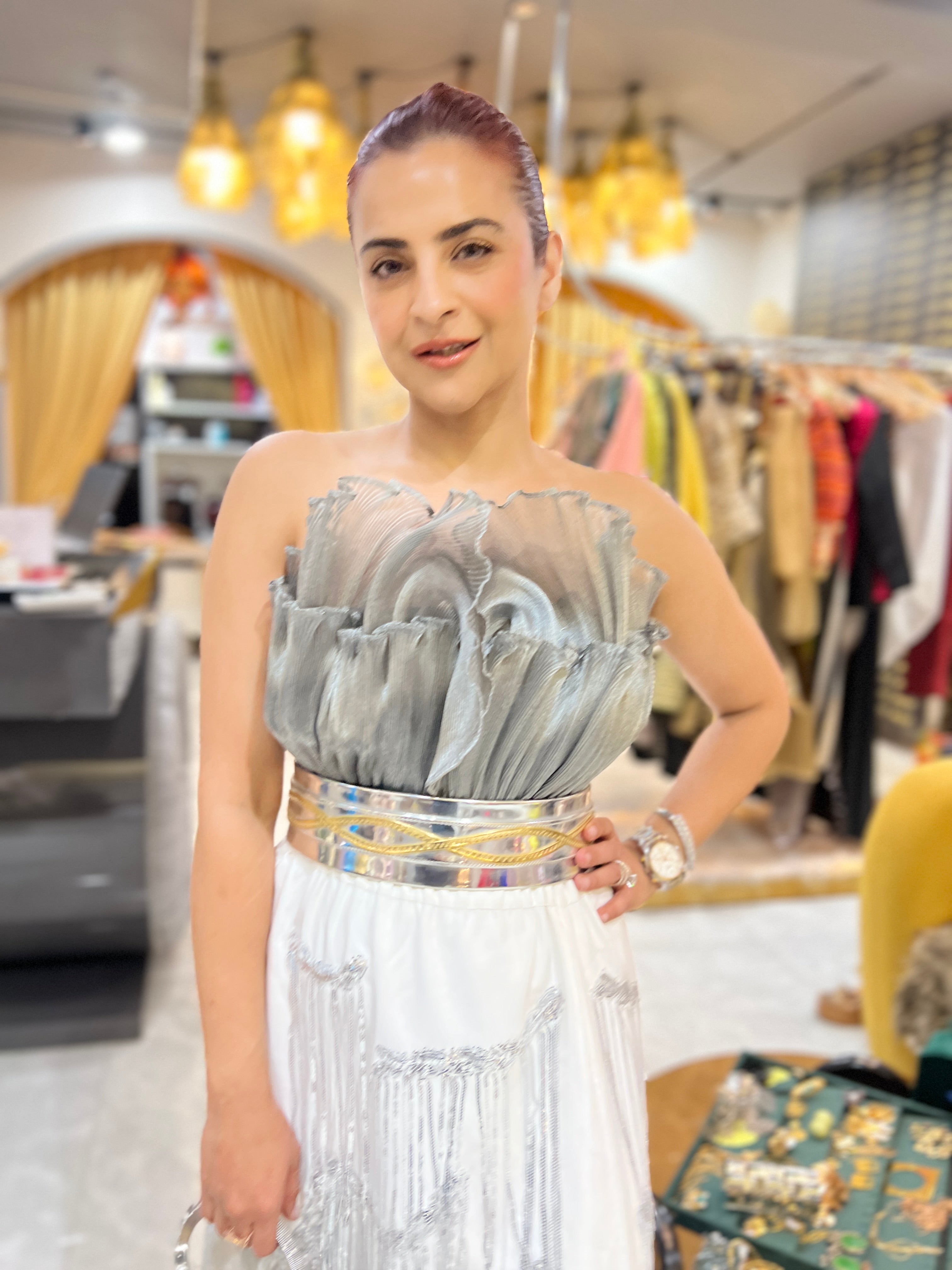 Silver tutu tassel long skirt set