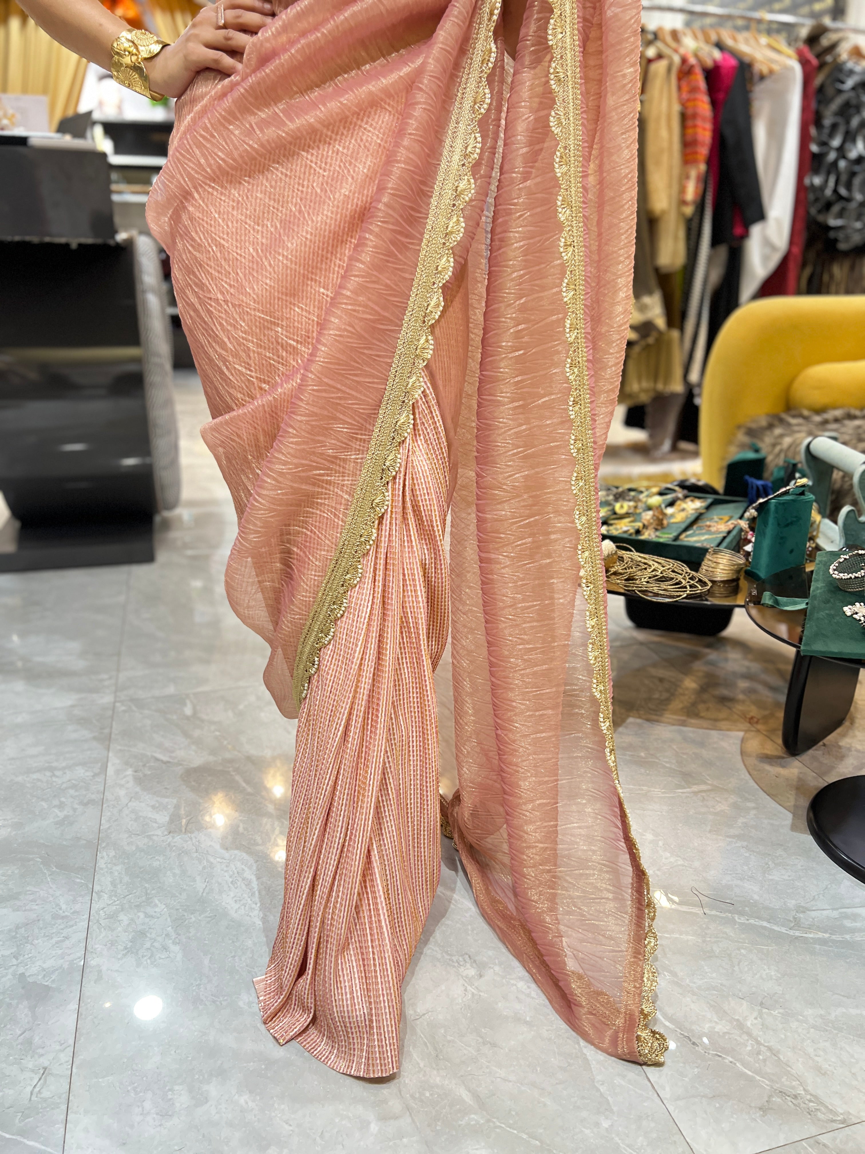 Pink Gold shimmer saree set