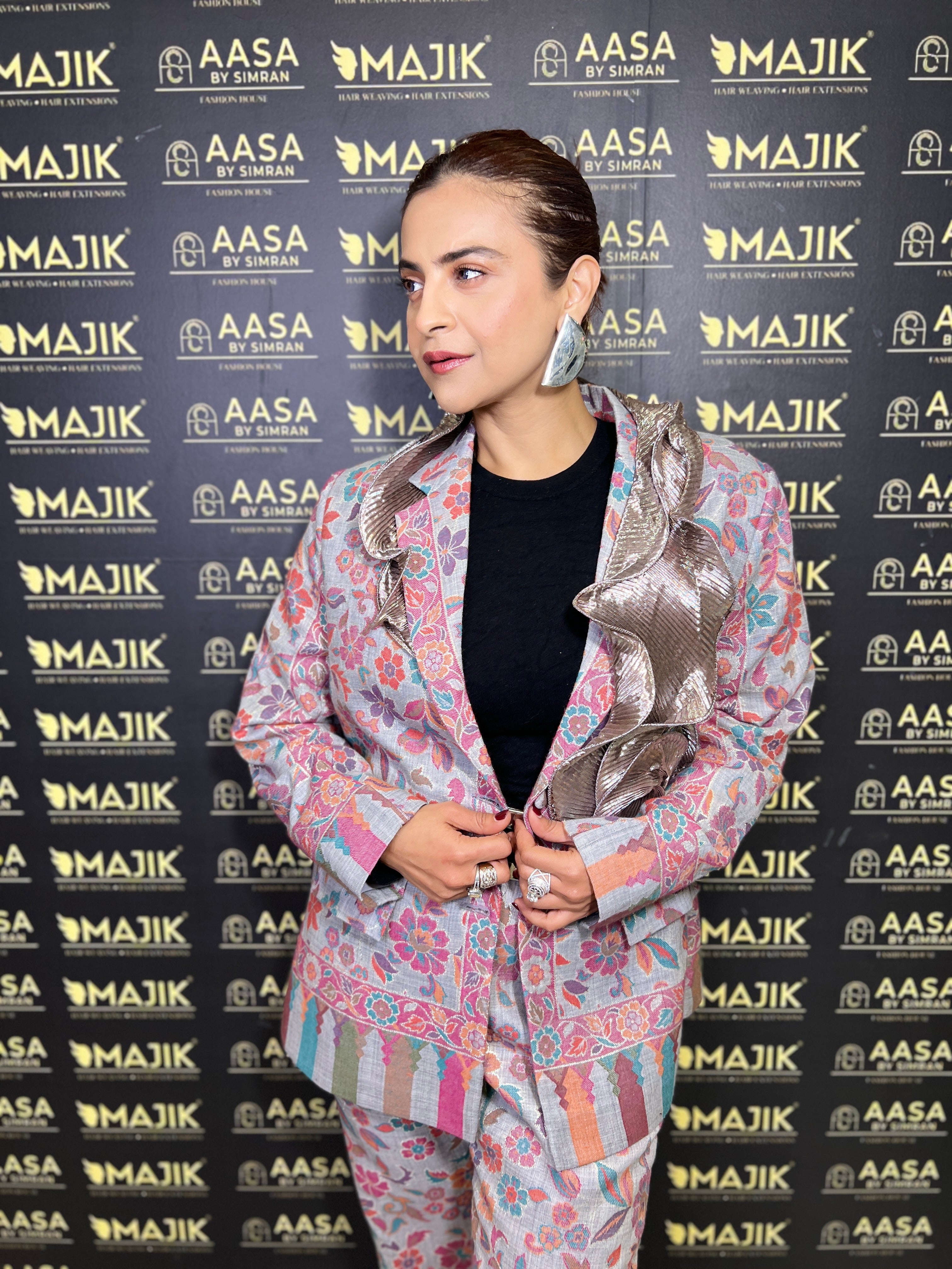 Floral Mauve Wool Swirl Blazer Set