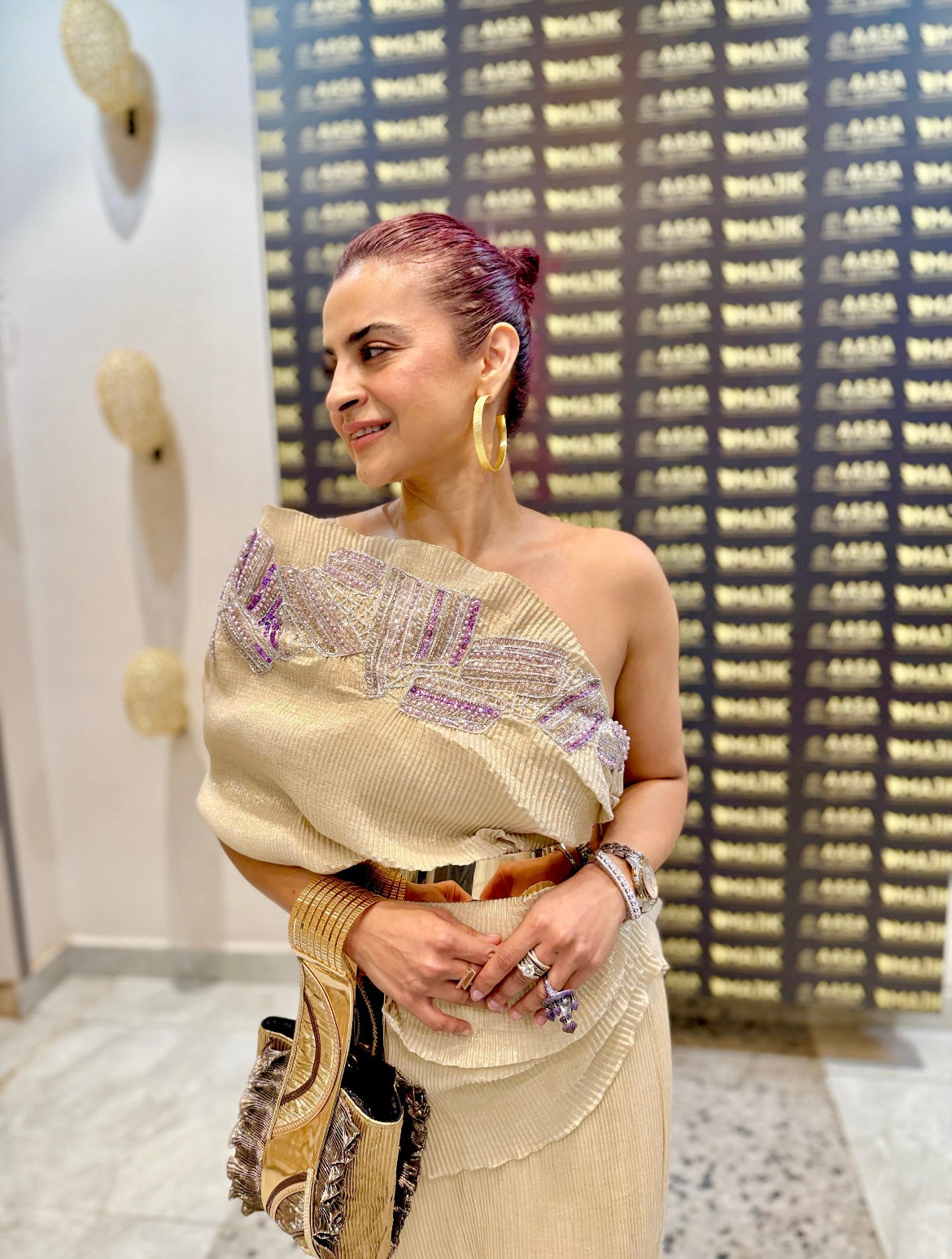 Cream beige embroidered Multi drape straight set