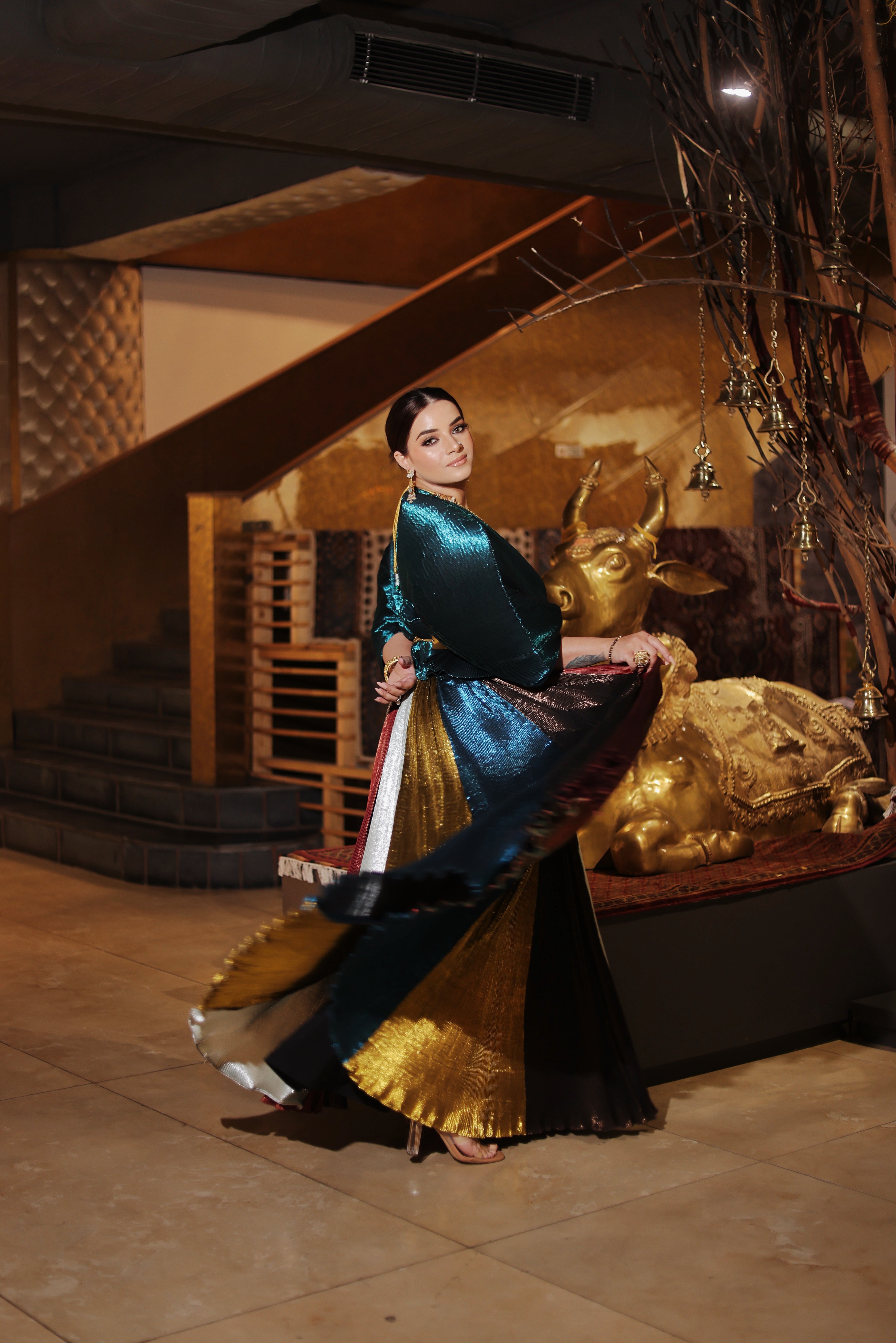 Evergreen Lehenga Set with Turquoise Moon Lift