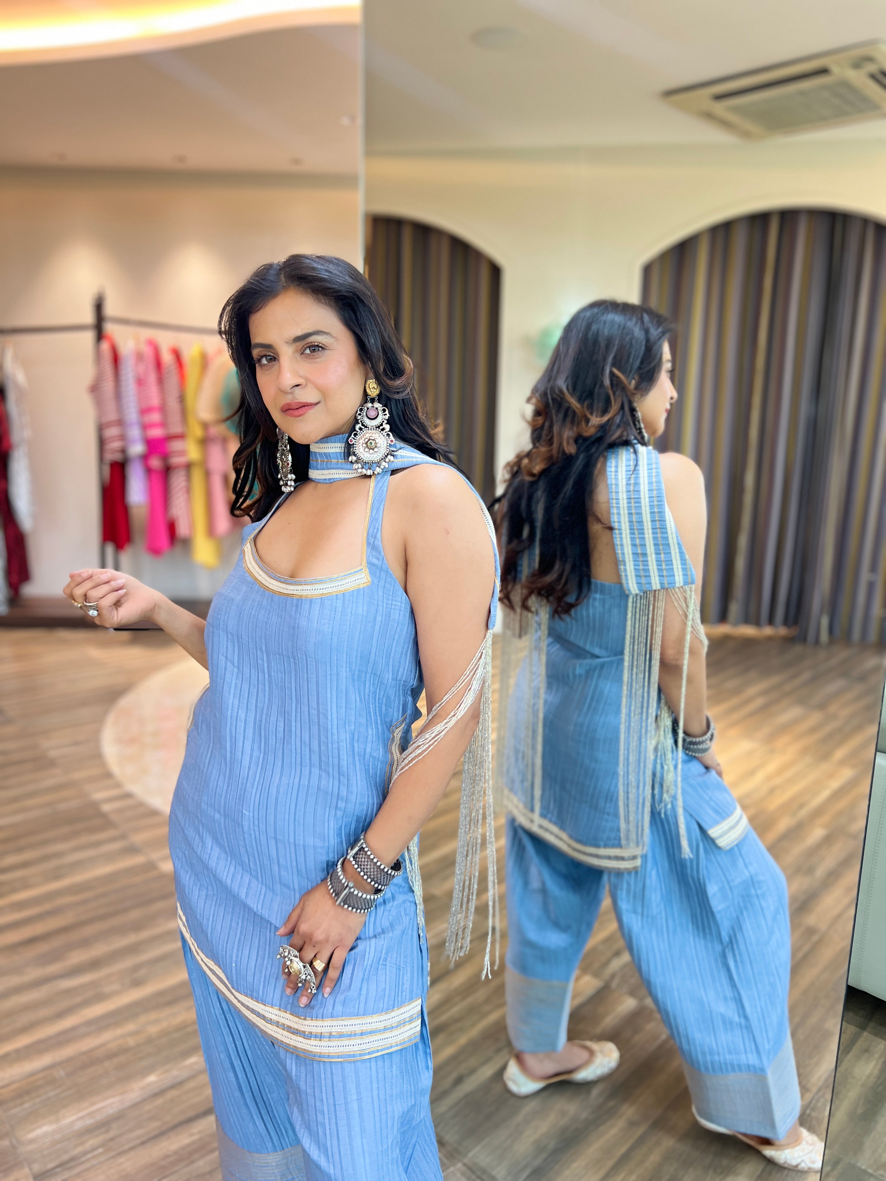 Denim blue farsi salwar set