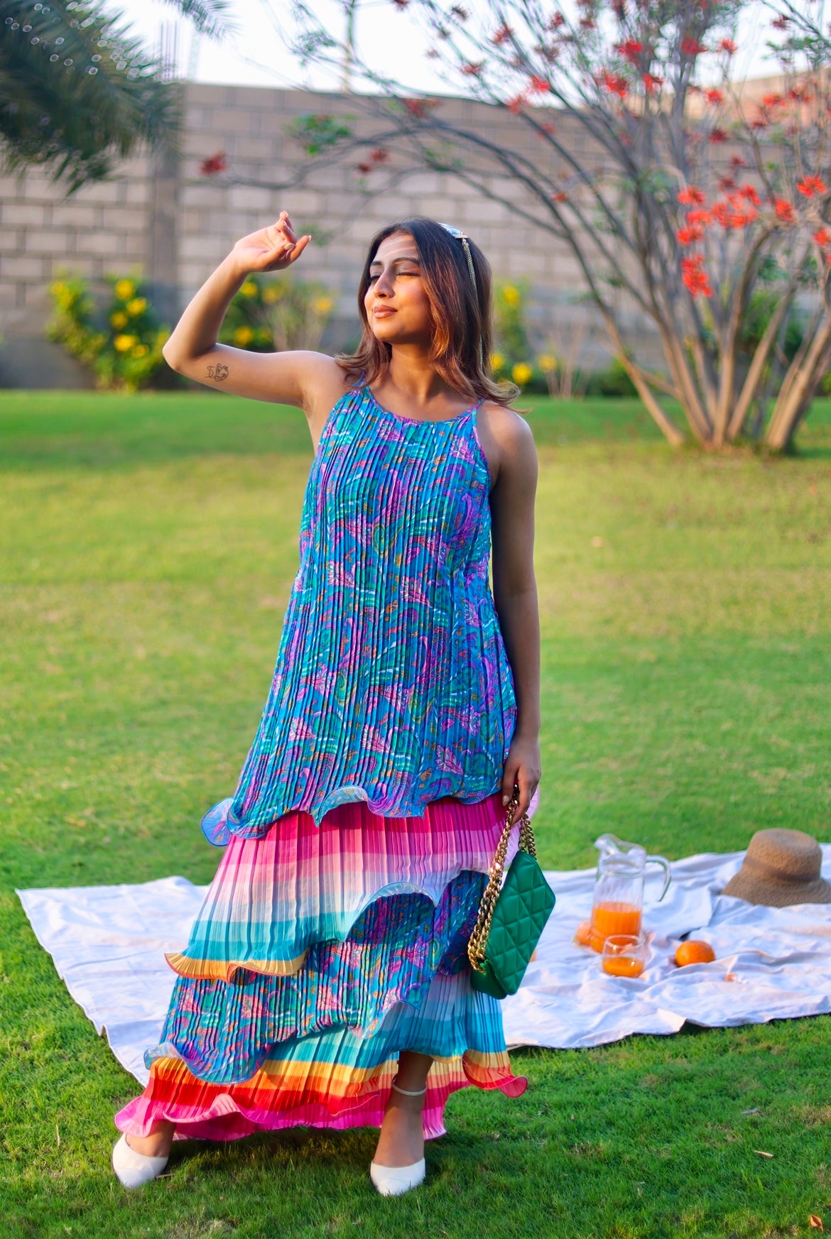 Paisley groove long ruffle layer dress