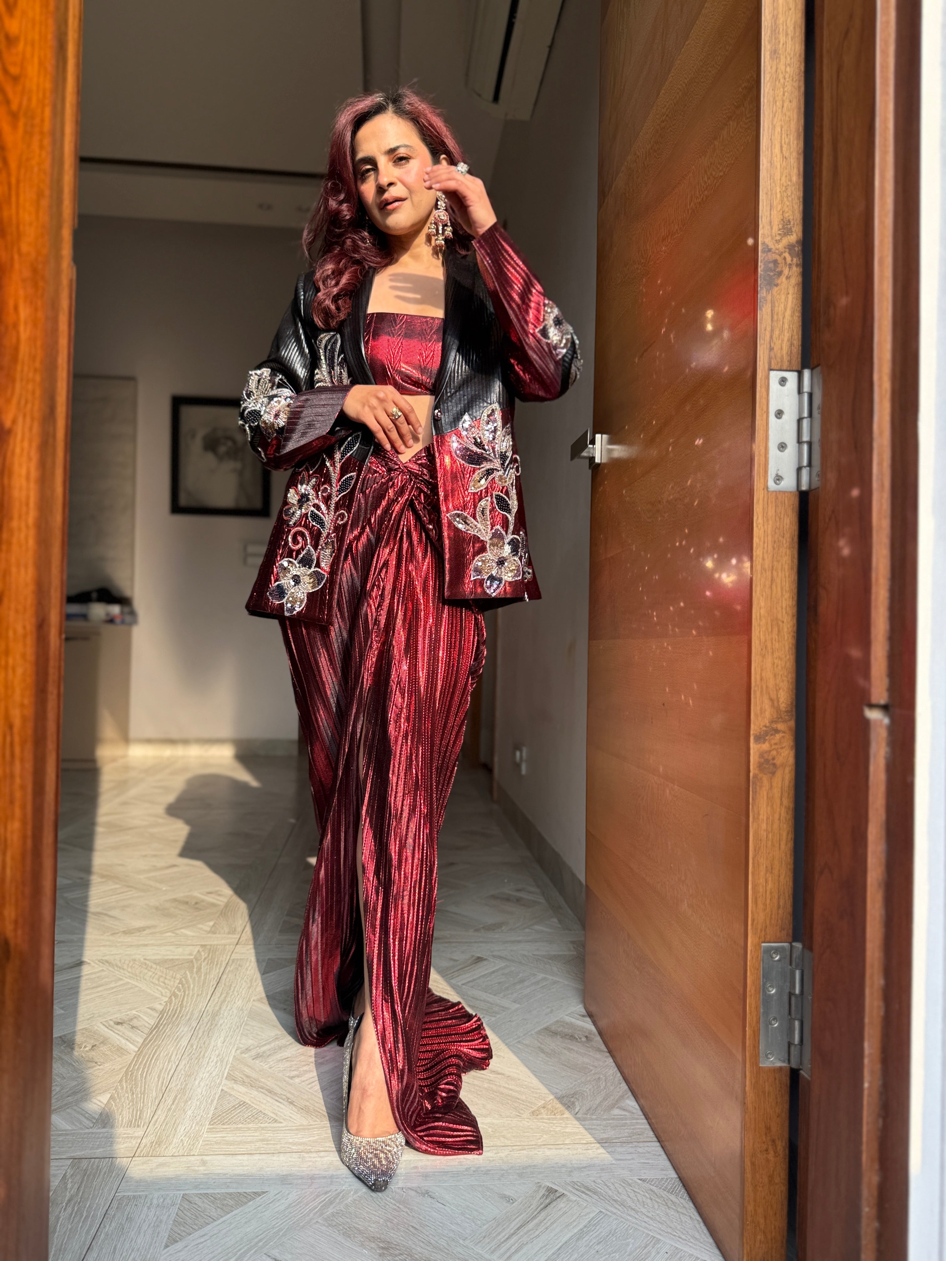 Red foil skirt with tie up