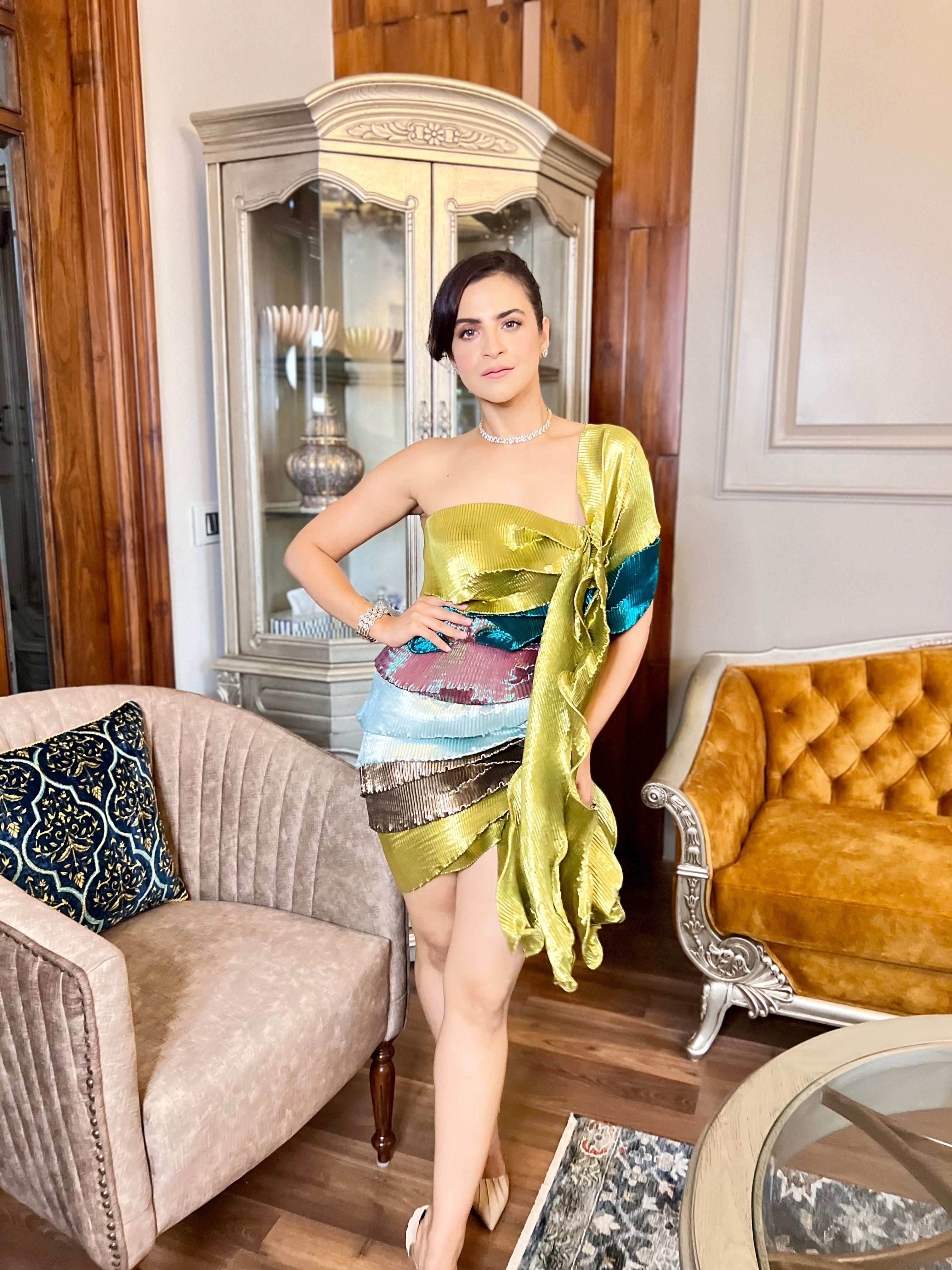 Citrus Coral Swirl Wrap dress