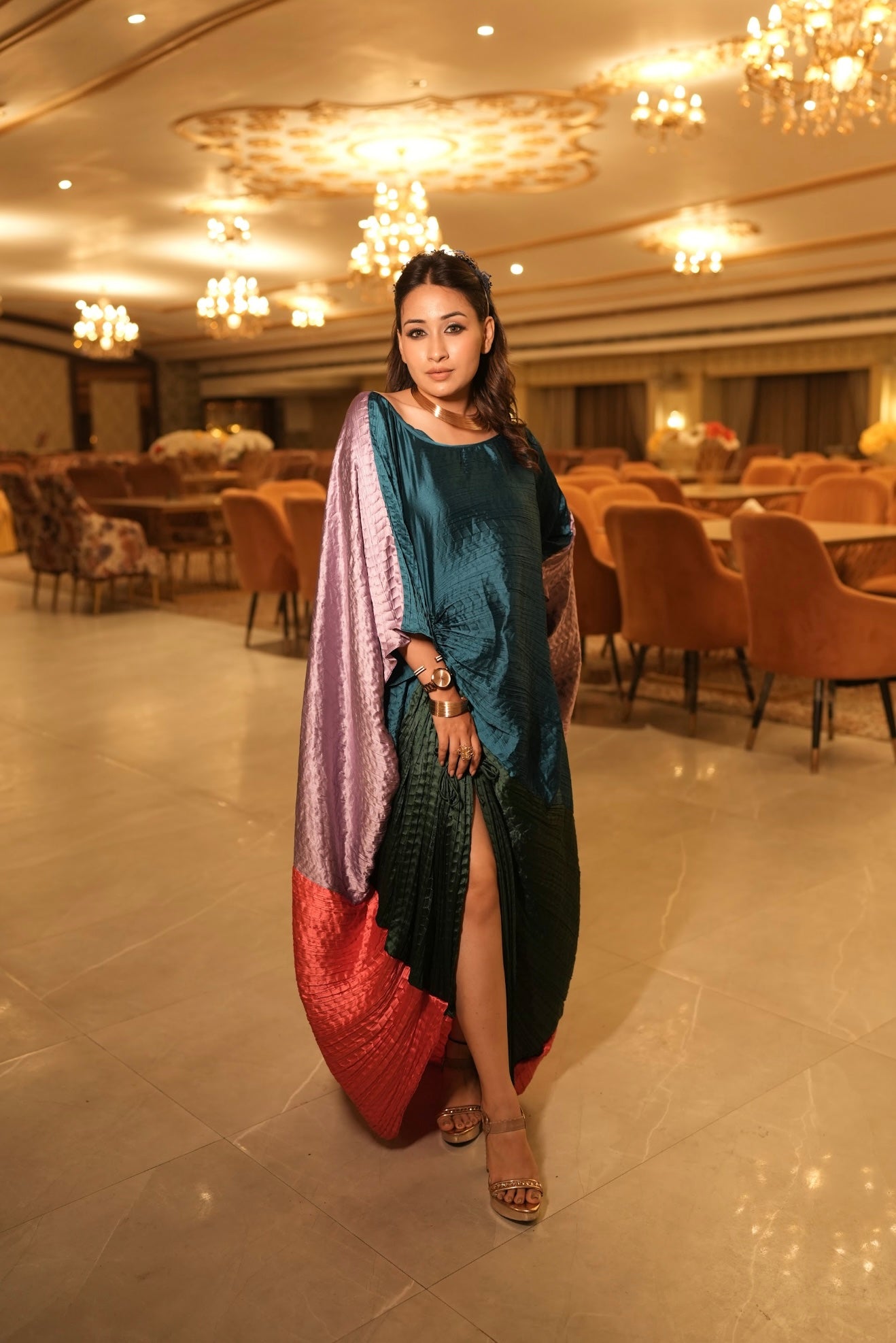 French Sapphire ruched kaftan