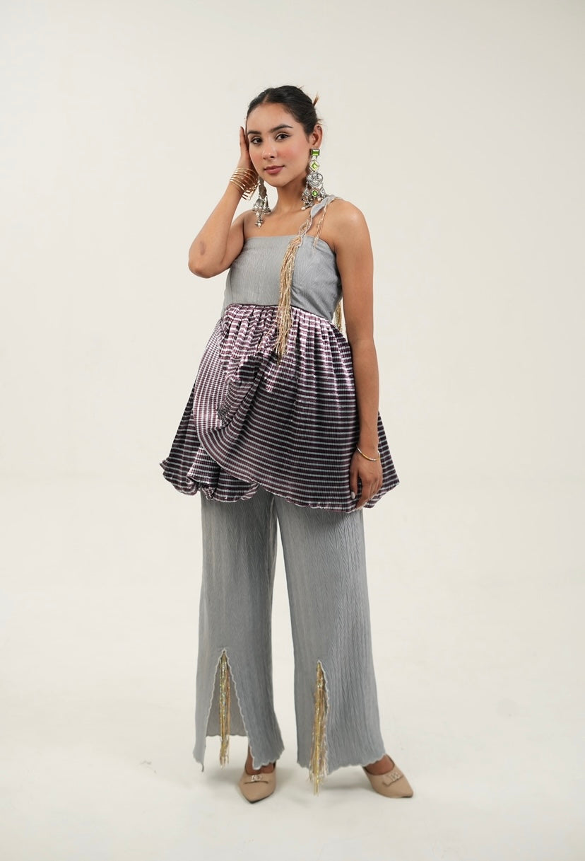 Plume Peplum pant set in Grey