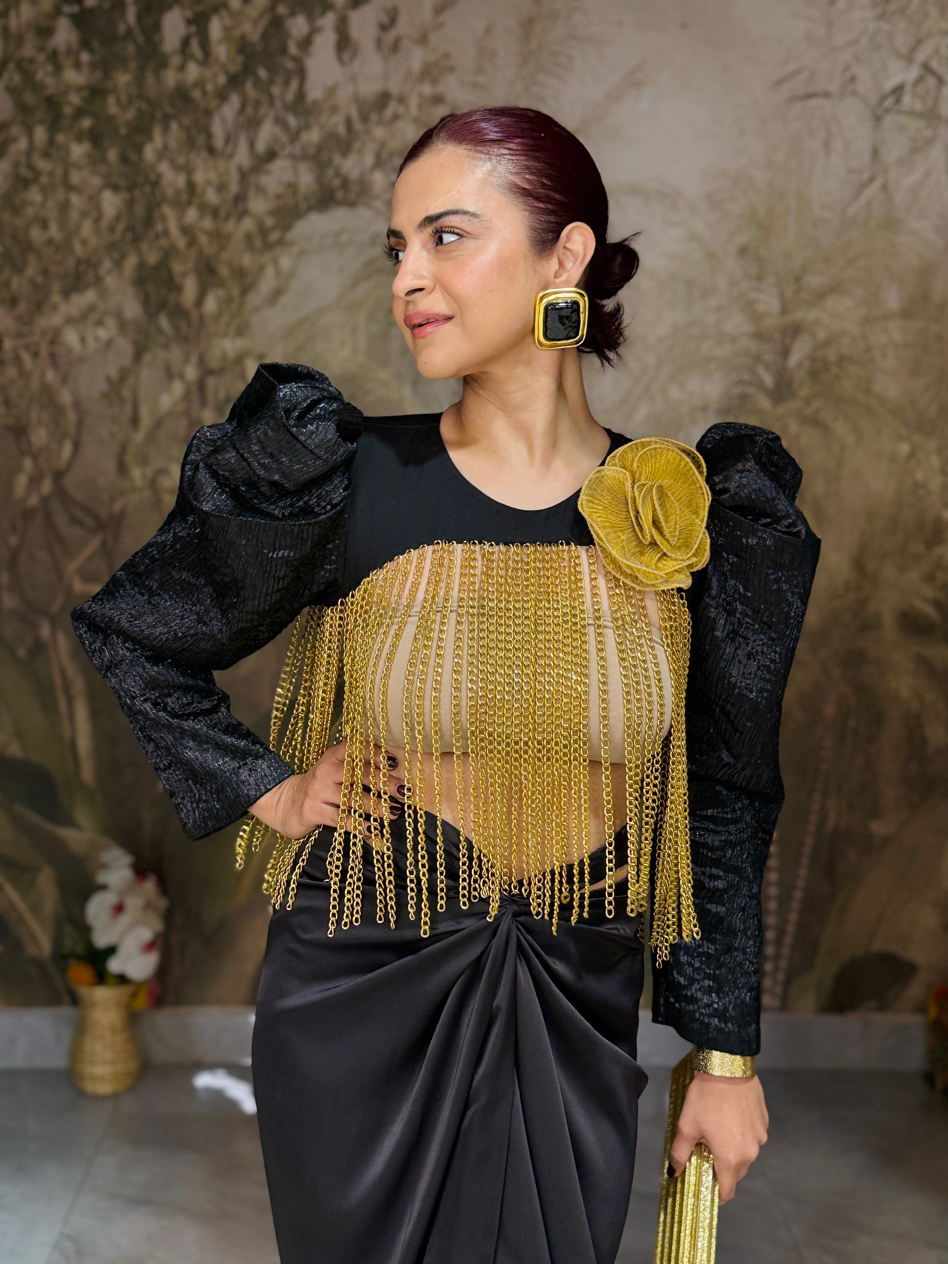 Black tassel shoulder cape , ( with skirt )
