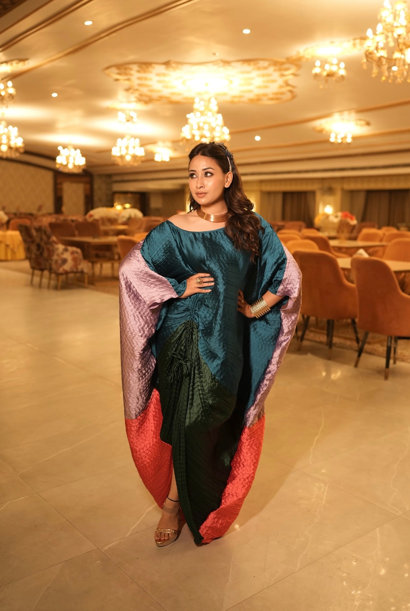 French Sapphire ruched kaftan