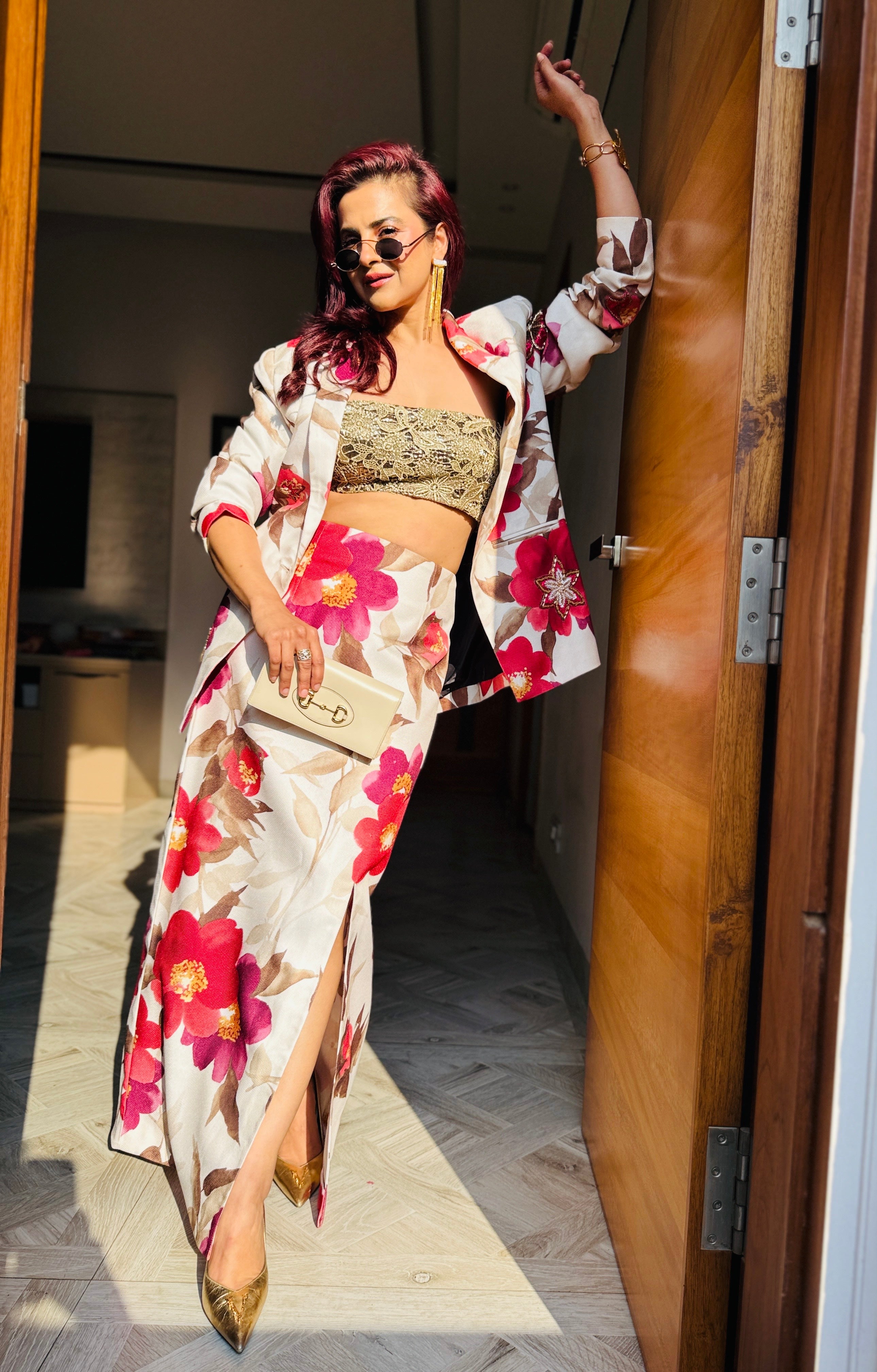 Tropical Luxe Blazer set in Red and White