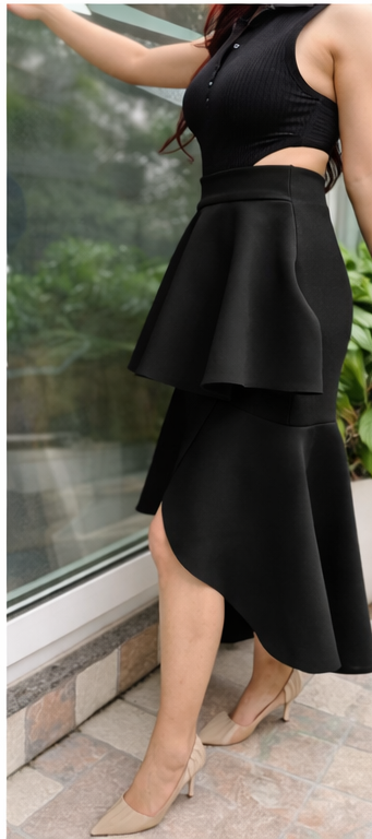 Ruffle Hi-Low Skirt in Black