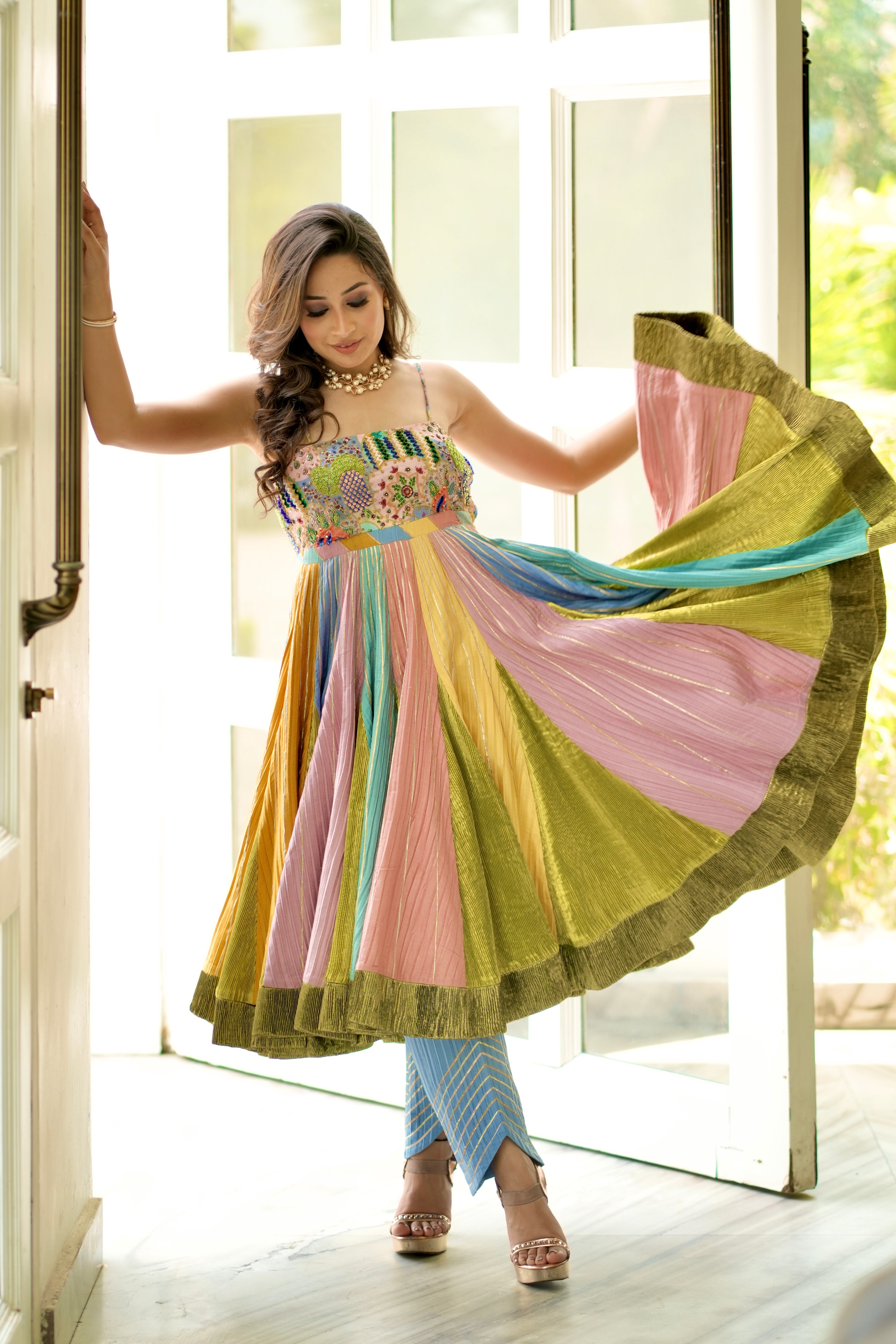 Denim multicolor Anarkali set