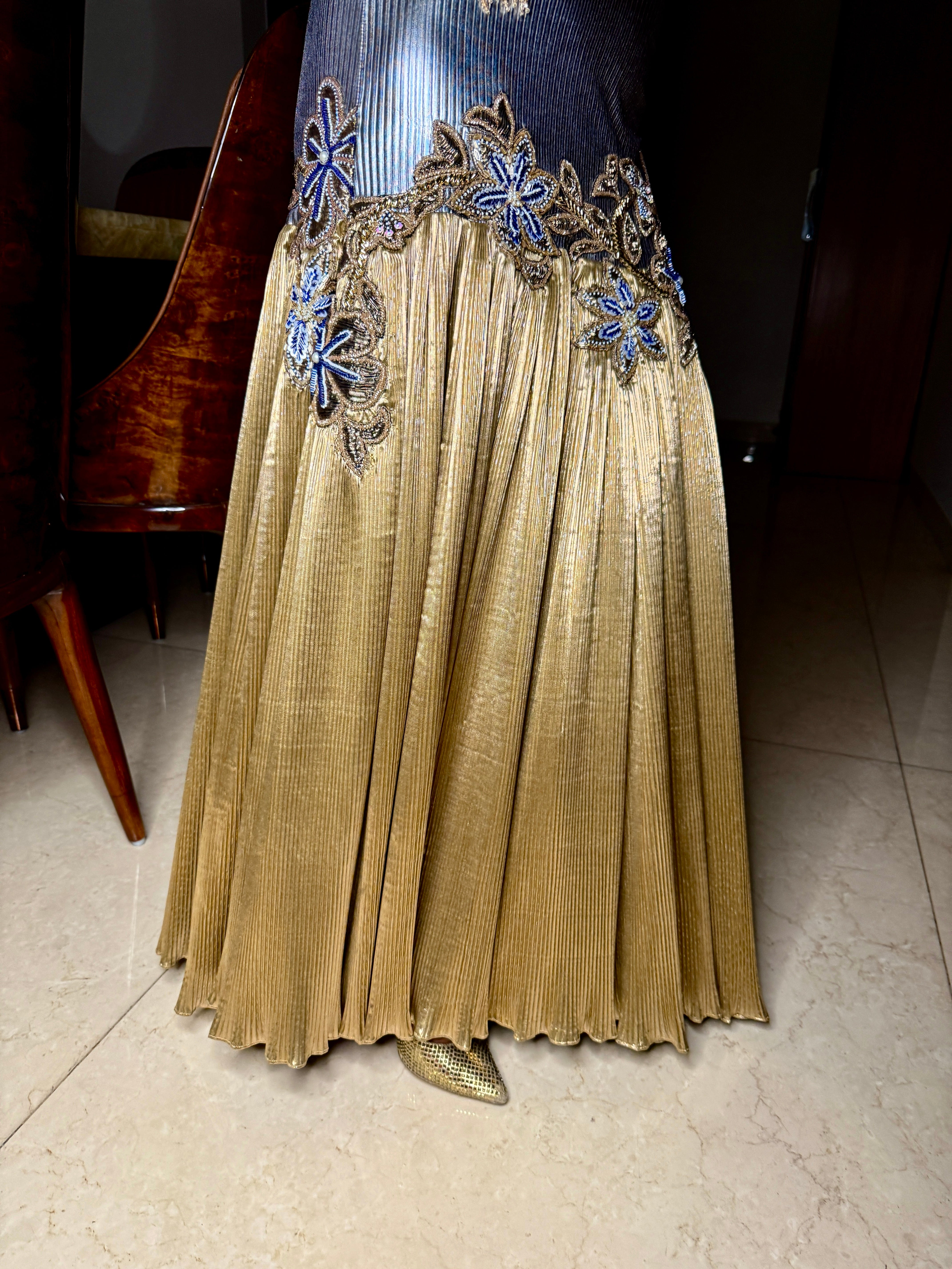 Silver-gold embellished shimmer flare cocktail gown