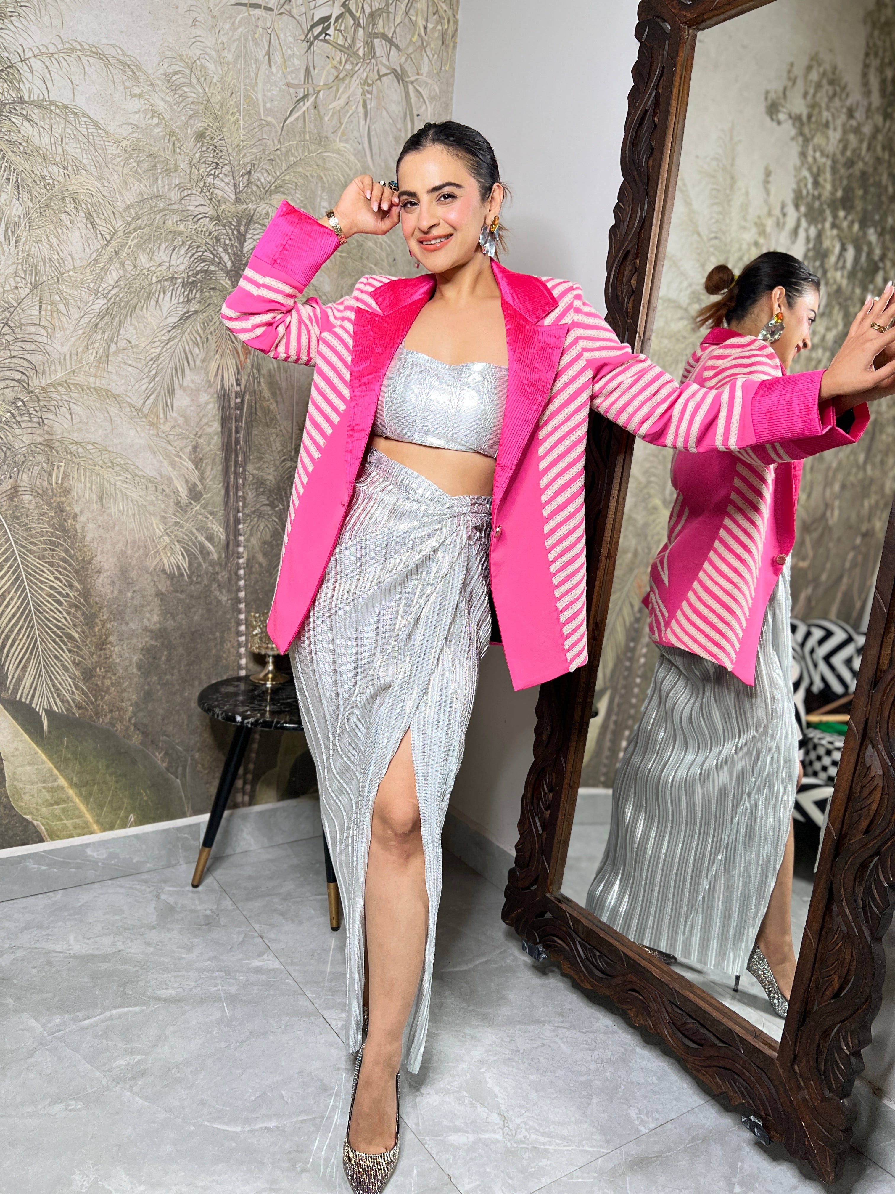 Liquid white silver drape skirt