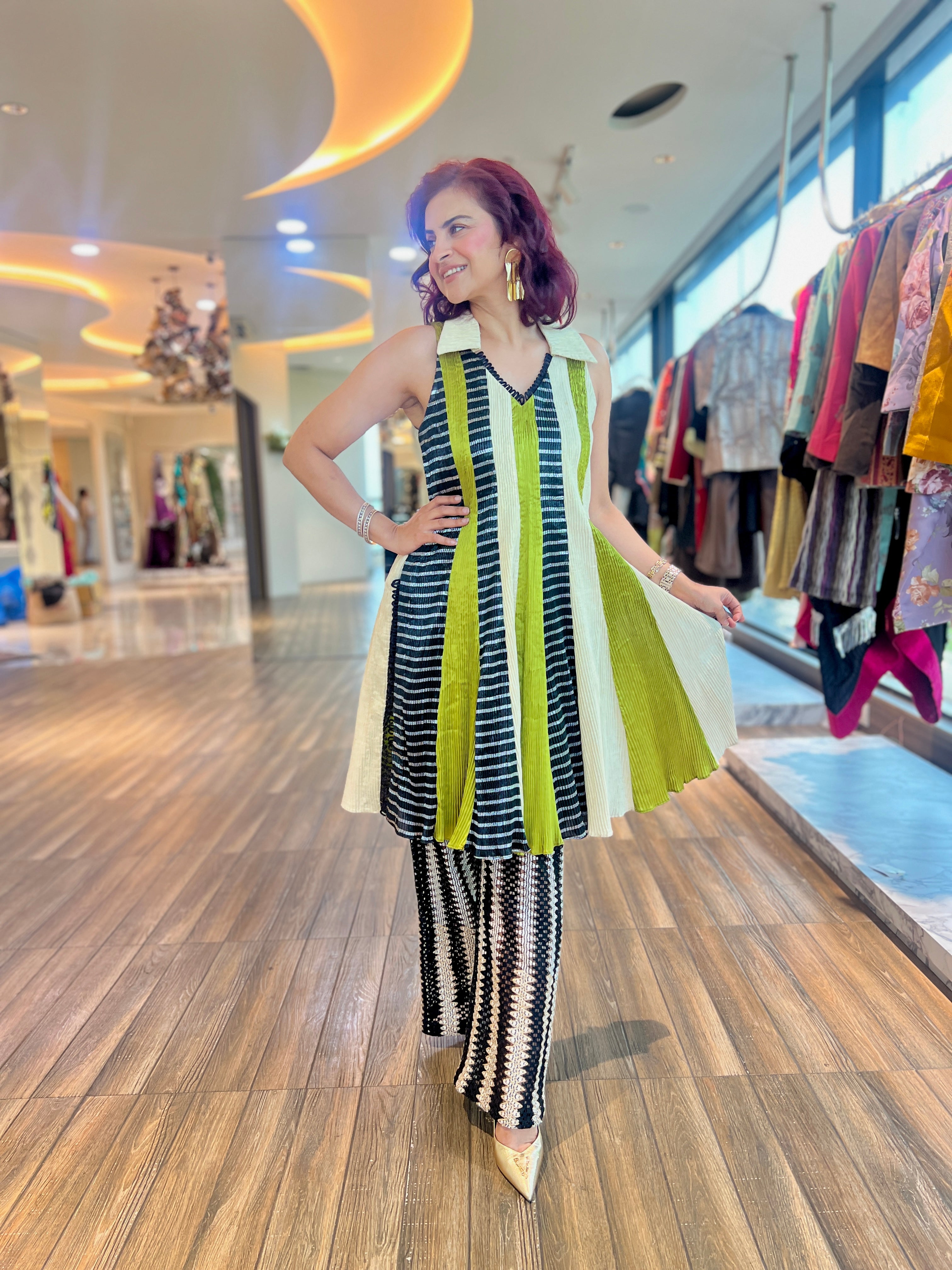 Collared Green Anarkali Multicolor gota embroidered kurta pants set