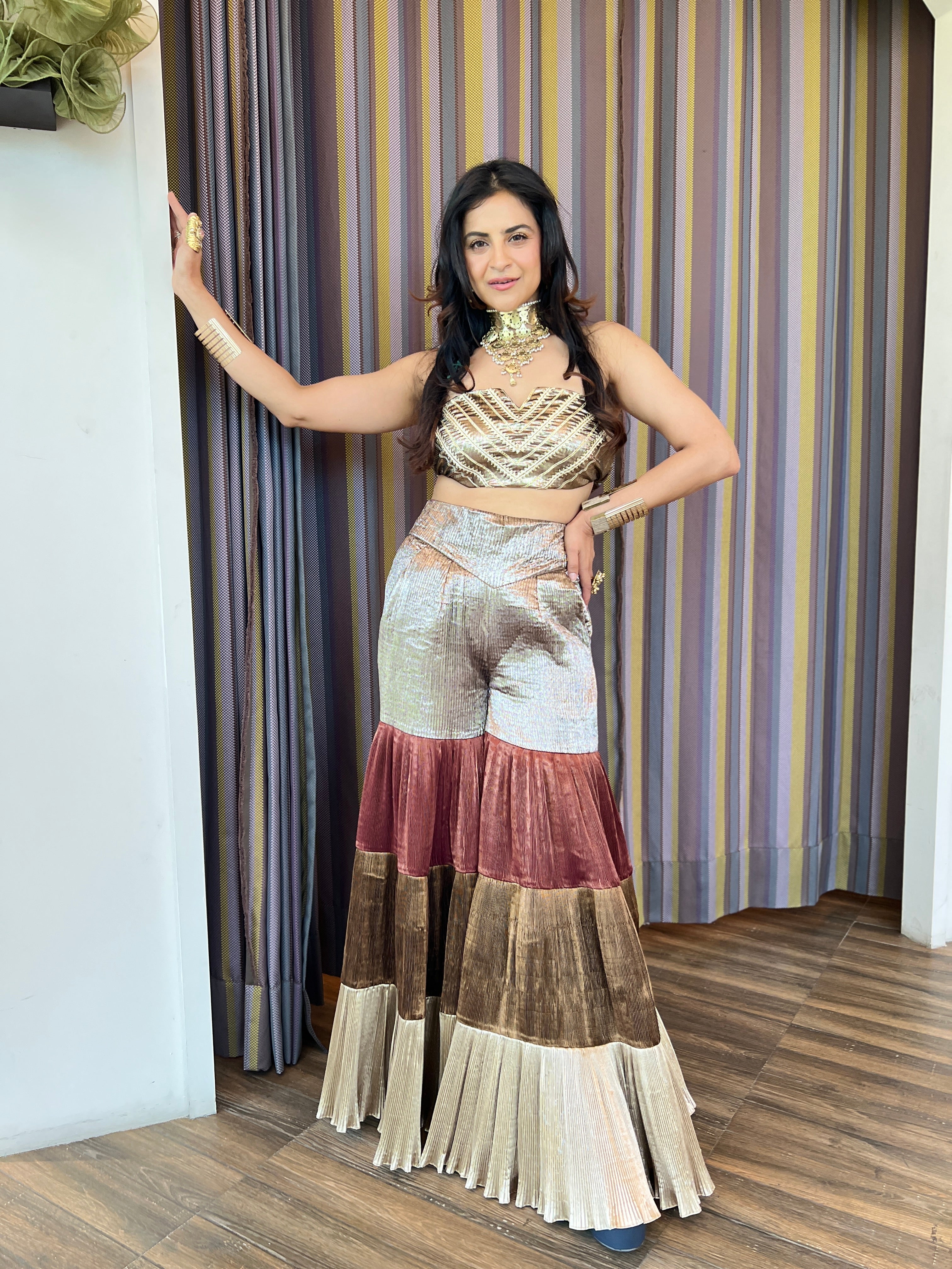 Gharara set in copper stripe