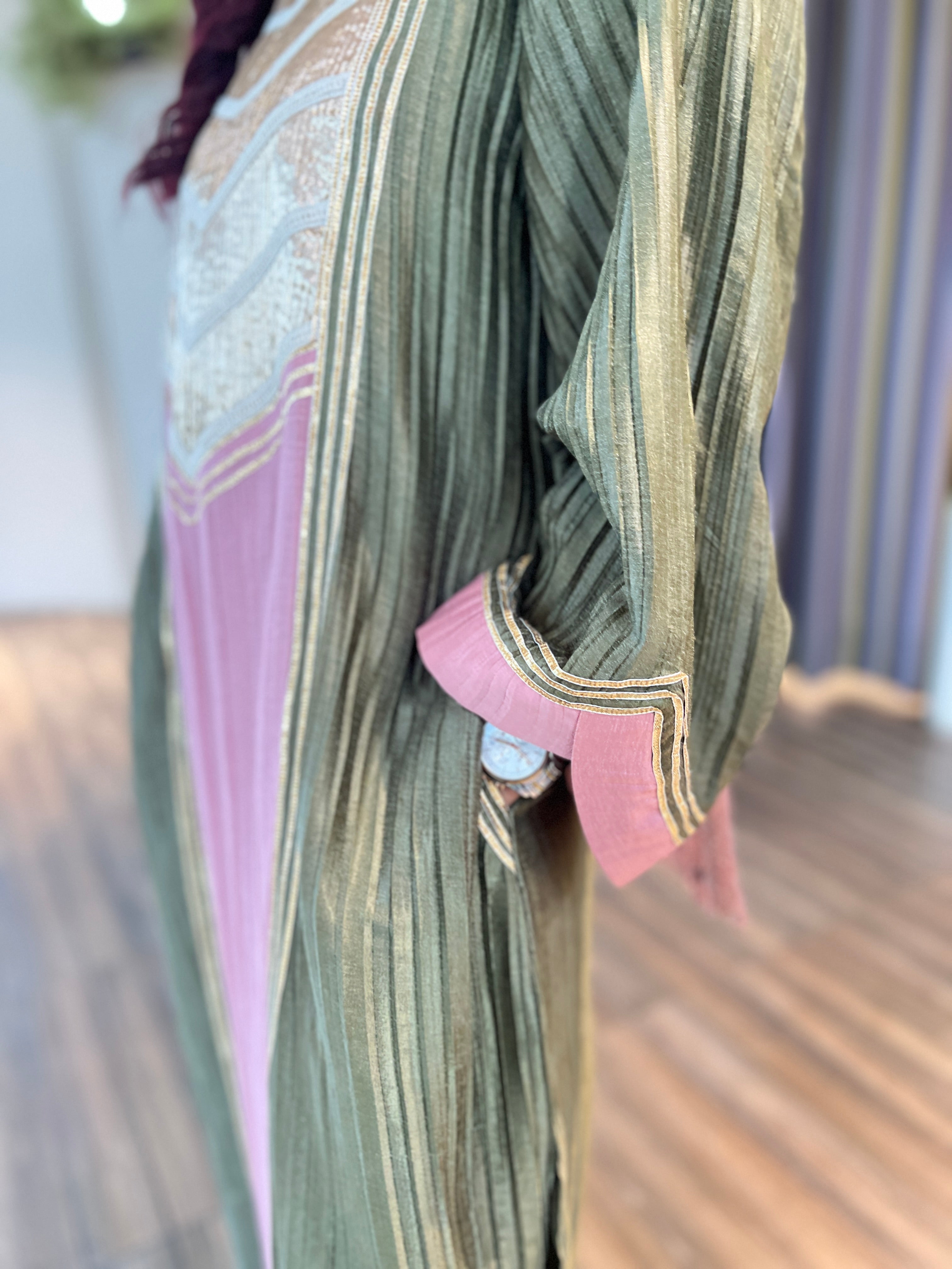 Denim peach olive green farsi long salwar set