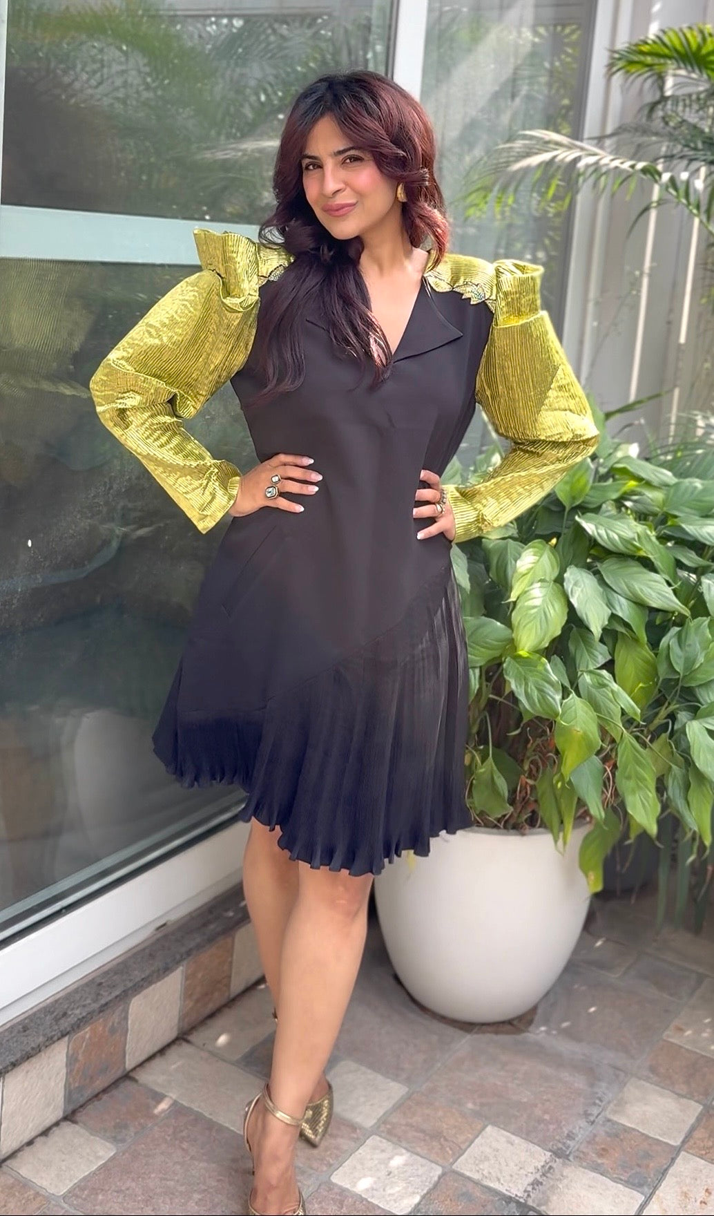 Green Crazy Shoulder Dress in Green