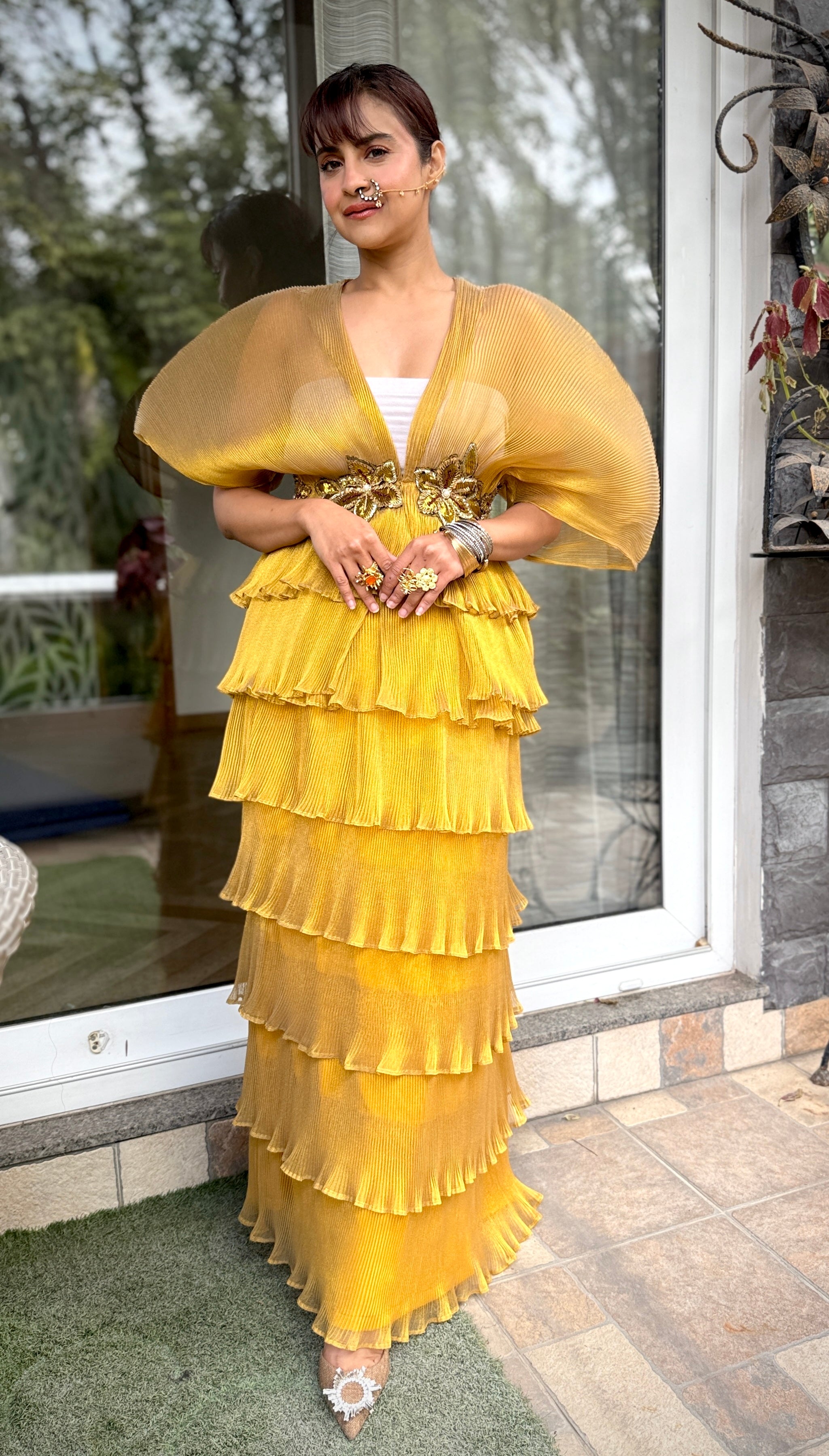 Golden Marigold embroidered moon-tutu skirt set