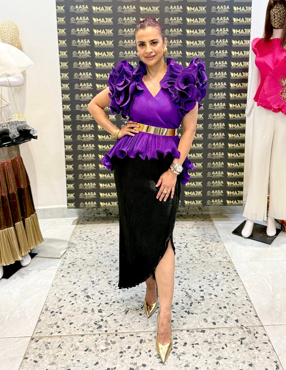 Purple floral ruffle dream top