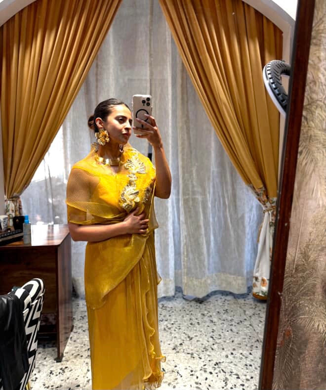 Sunrise Embroidered Multidrape with dhoti skirt