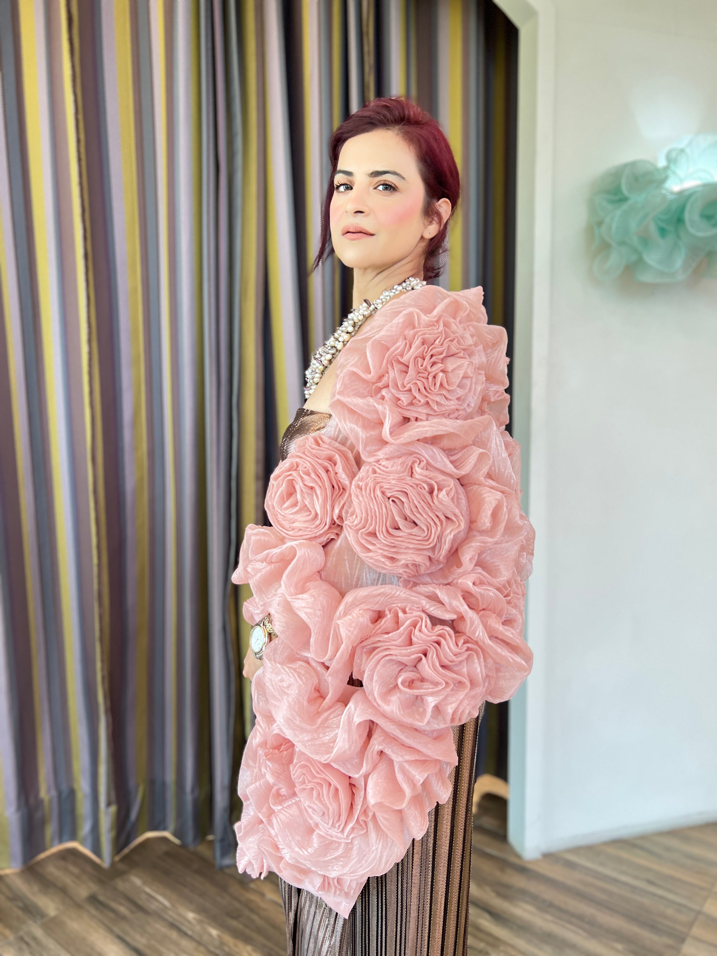 Rose 3D Flower cape in Pink