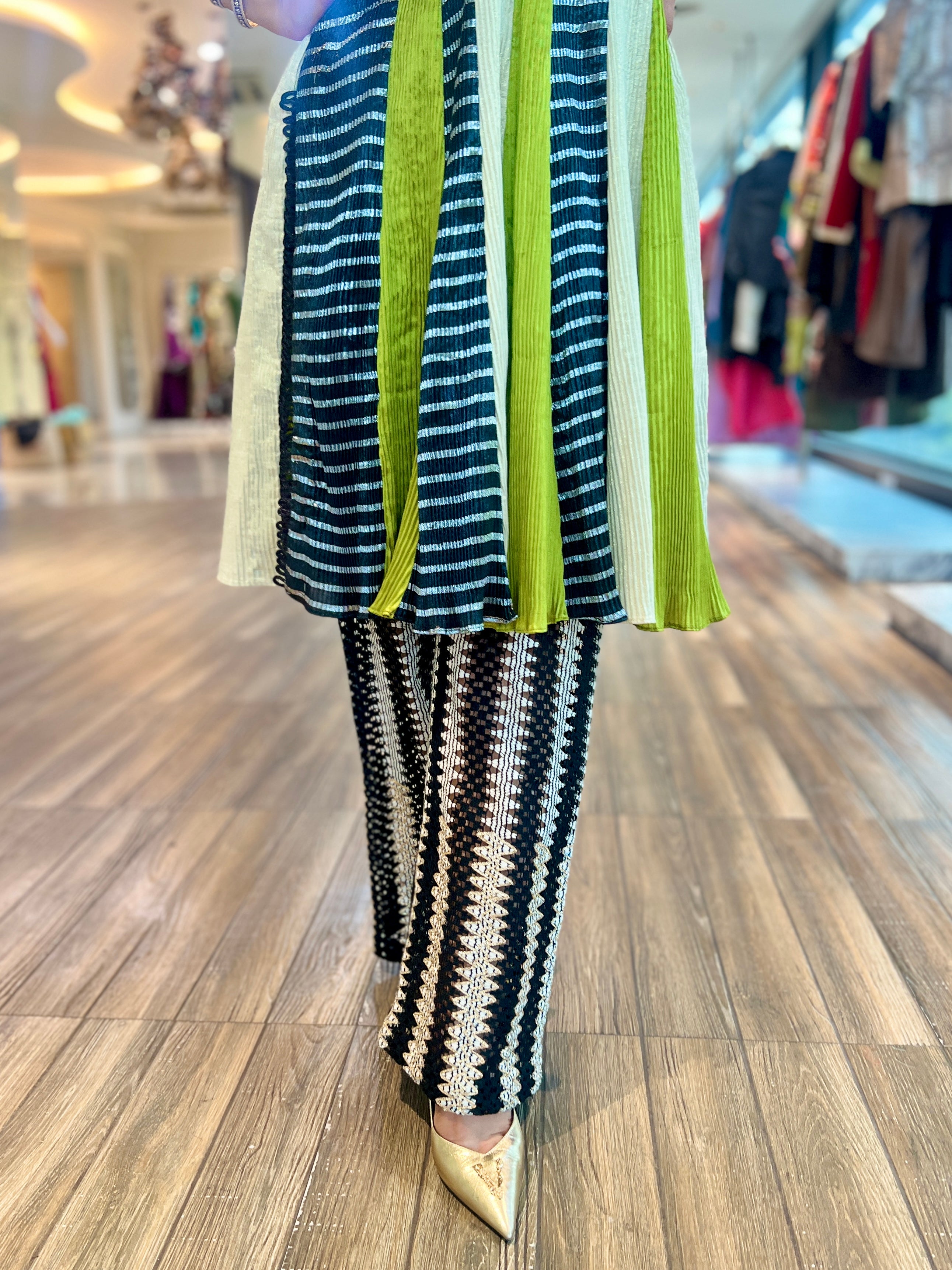 Collared Green Anarkali Multicolor gota embroidered kurta pants set