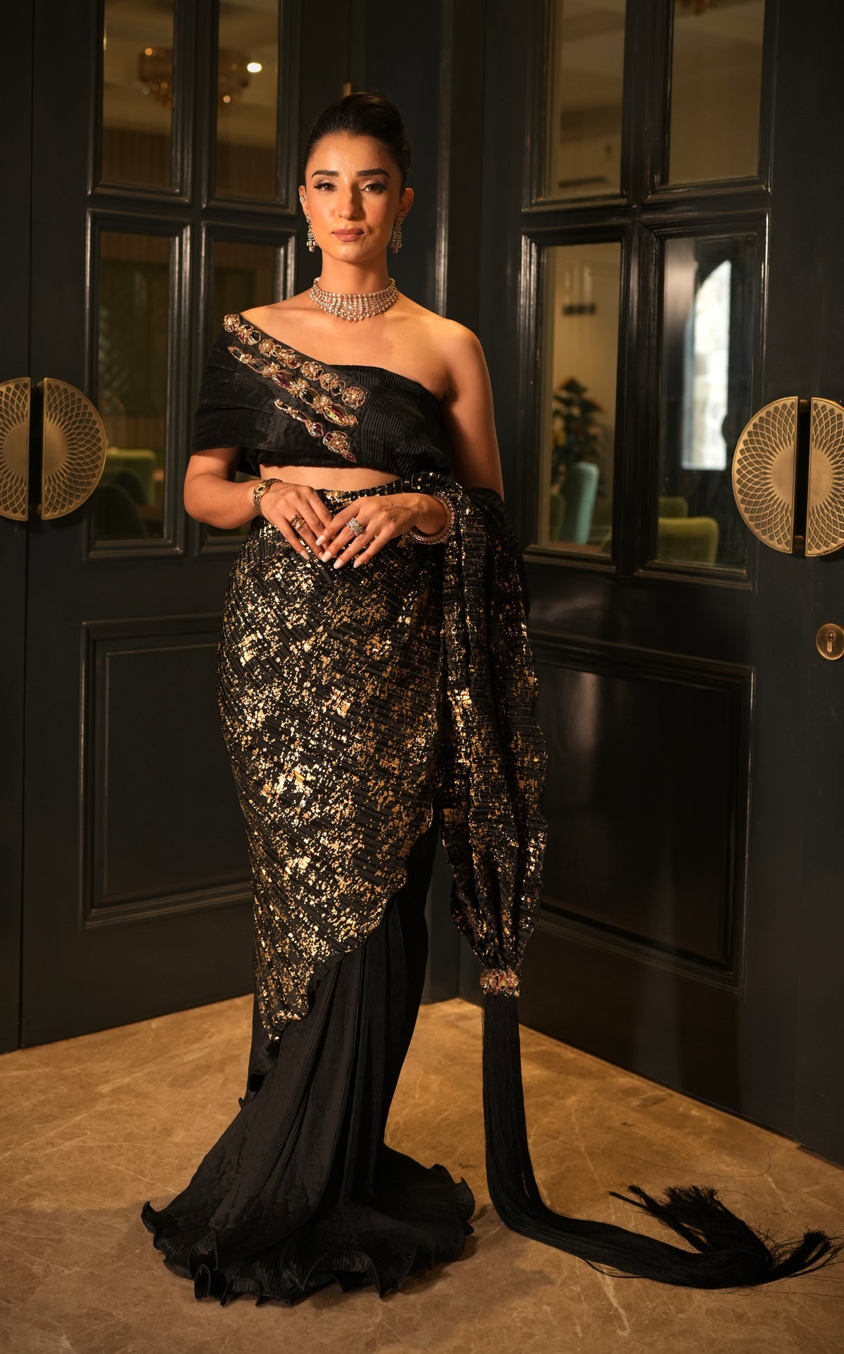 Siyahi Saree with Embroidered Blouse
