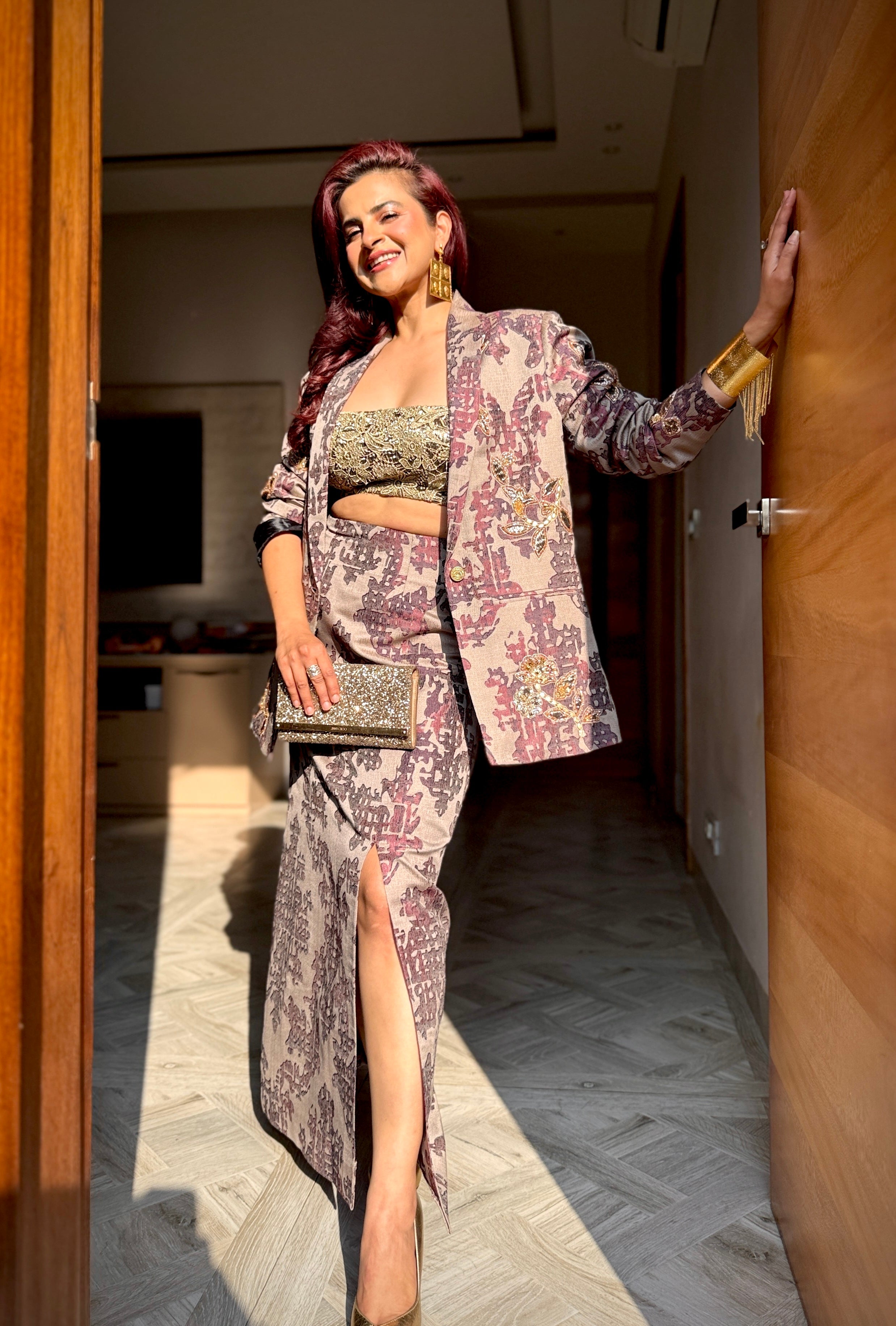 Vintage Bloom Blazer set in Purple and Beige