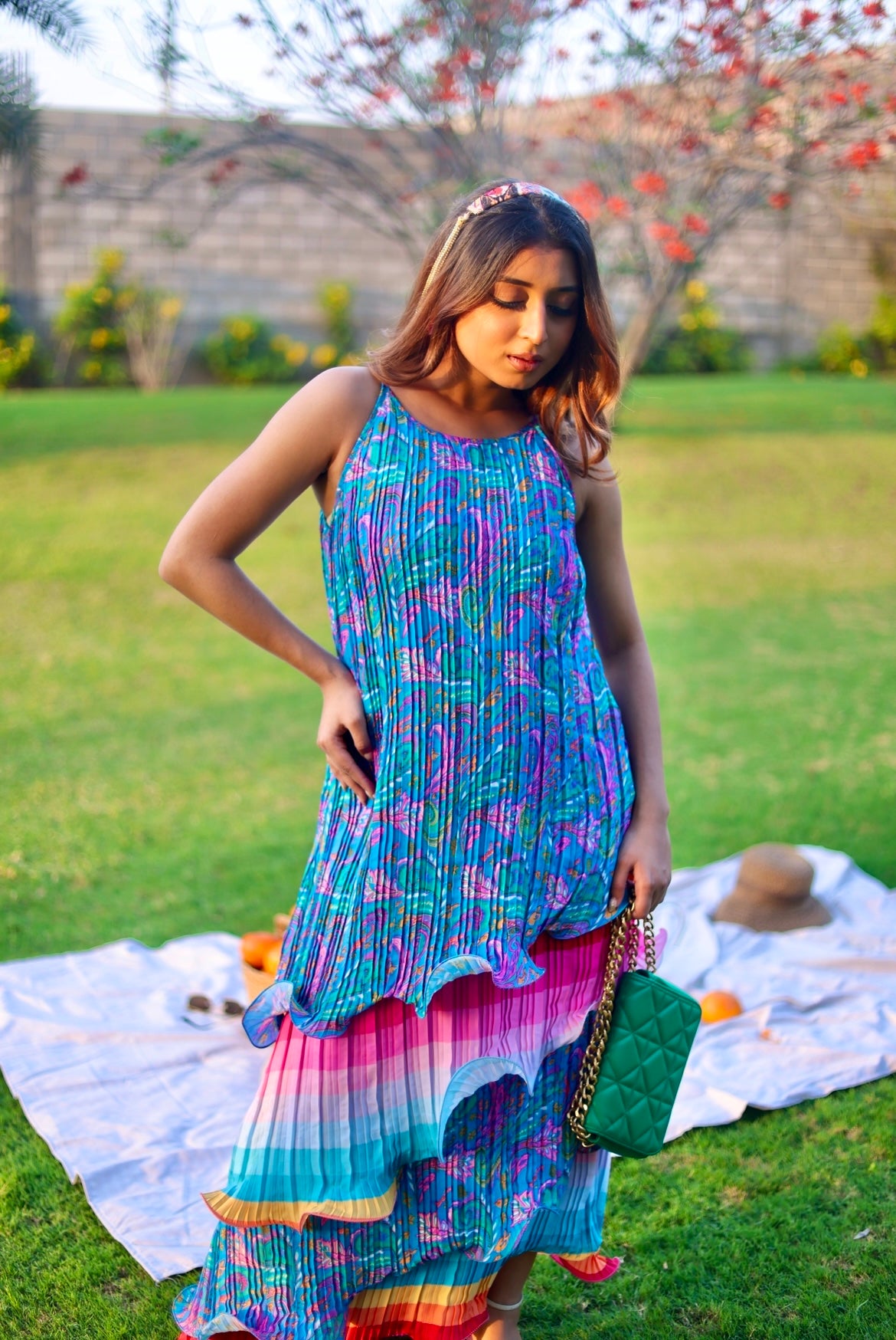 Paisley groove long ruffle layer dress