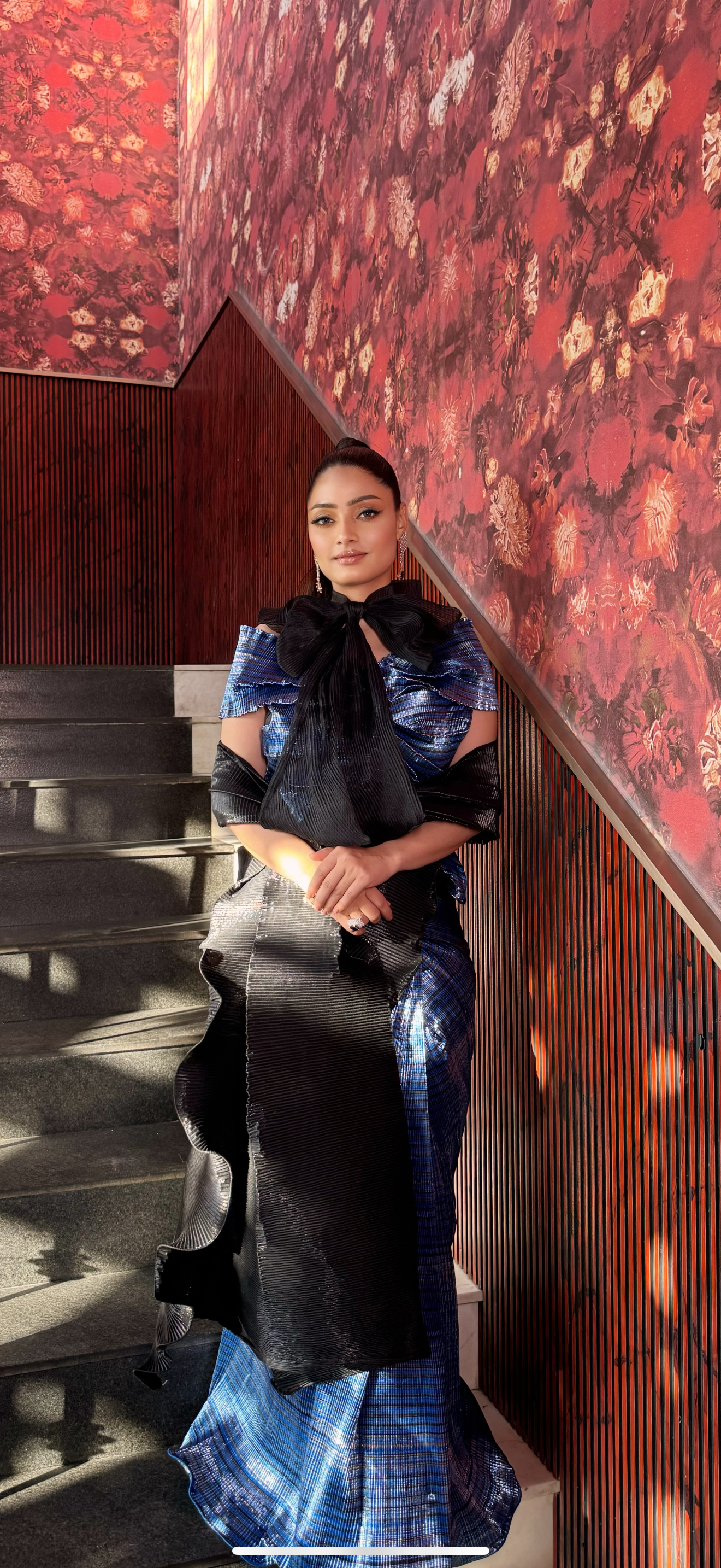 Black & striped color block multi drape saree