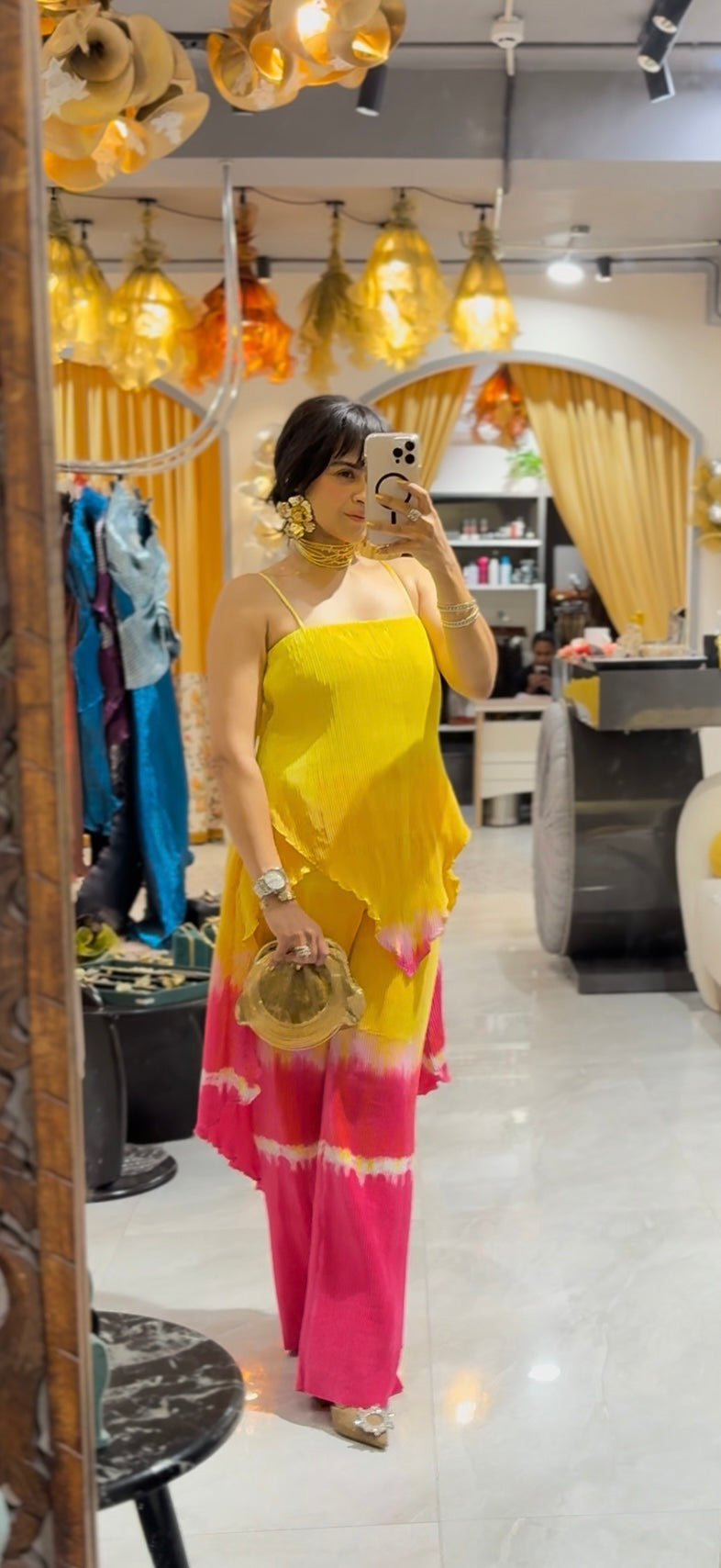 Pink Yellow Ombre layered pants set