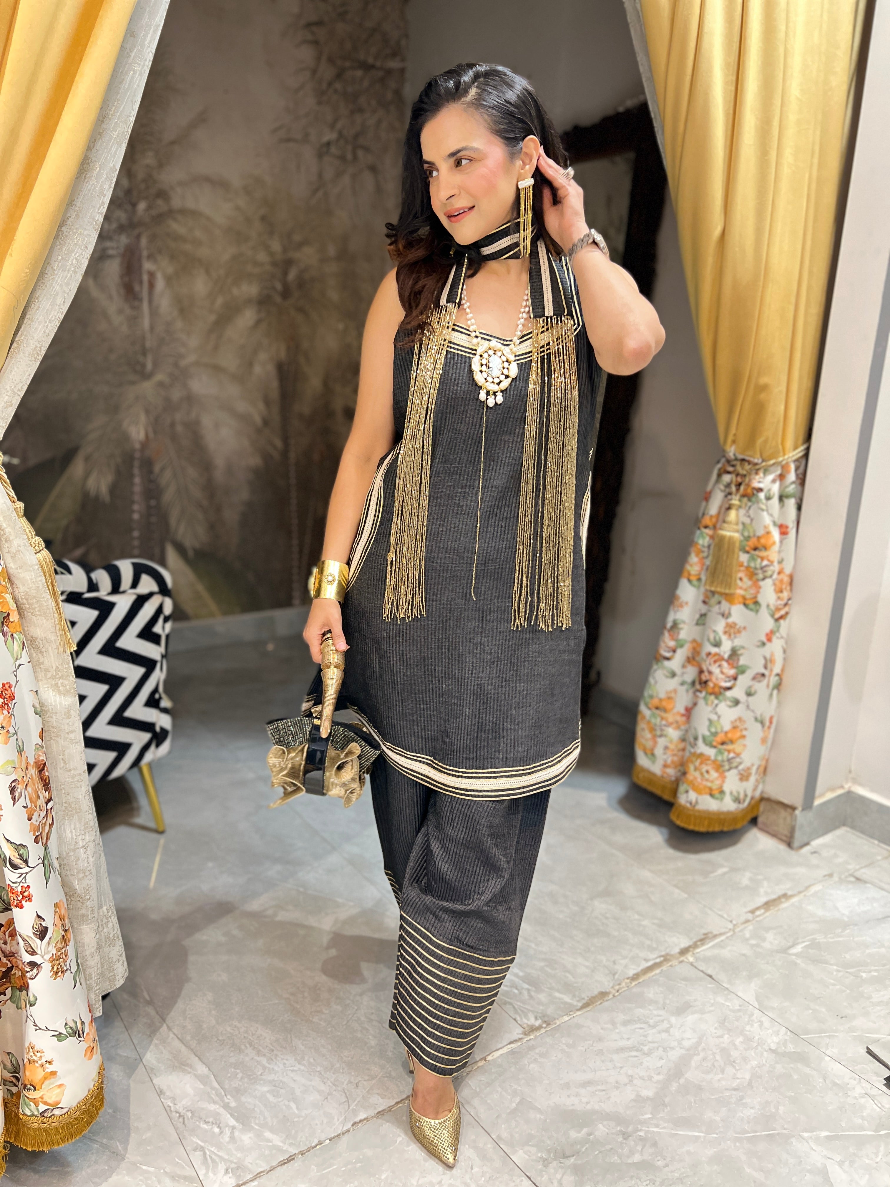 Denim black farsi salwar set