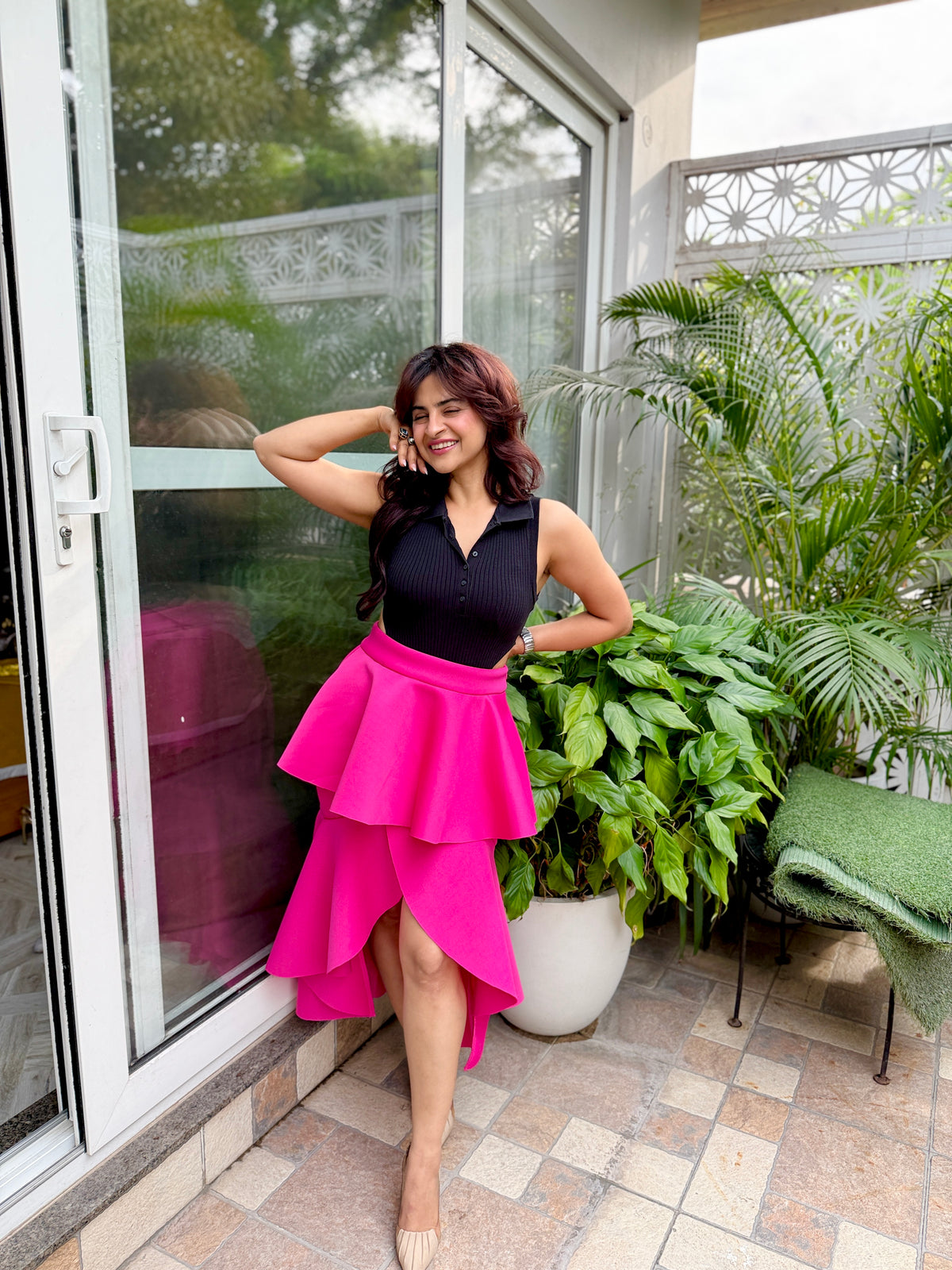 Ruffle Hi-Low Skirt in Pink