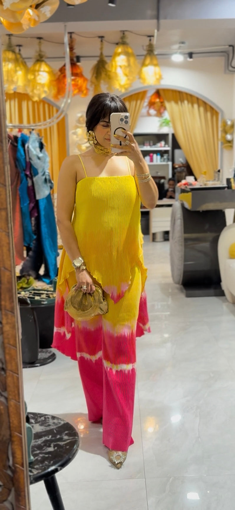 Pink Yellow Ombre layered pants set