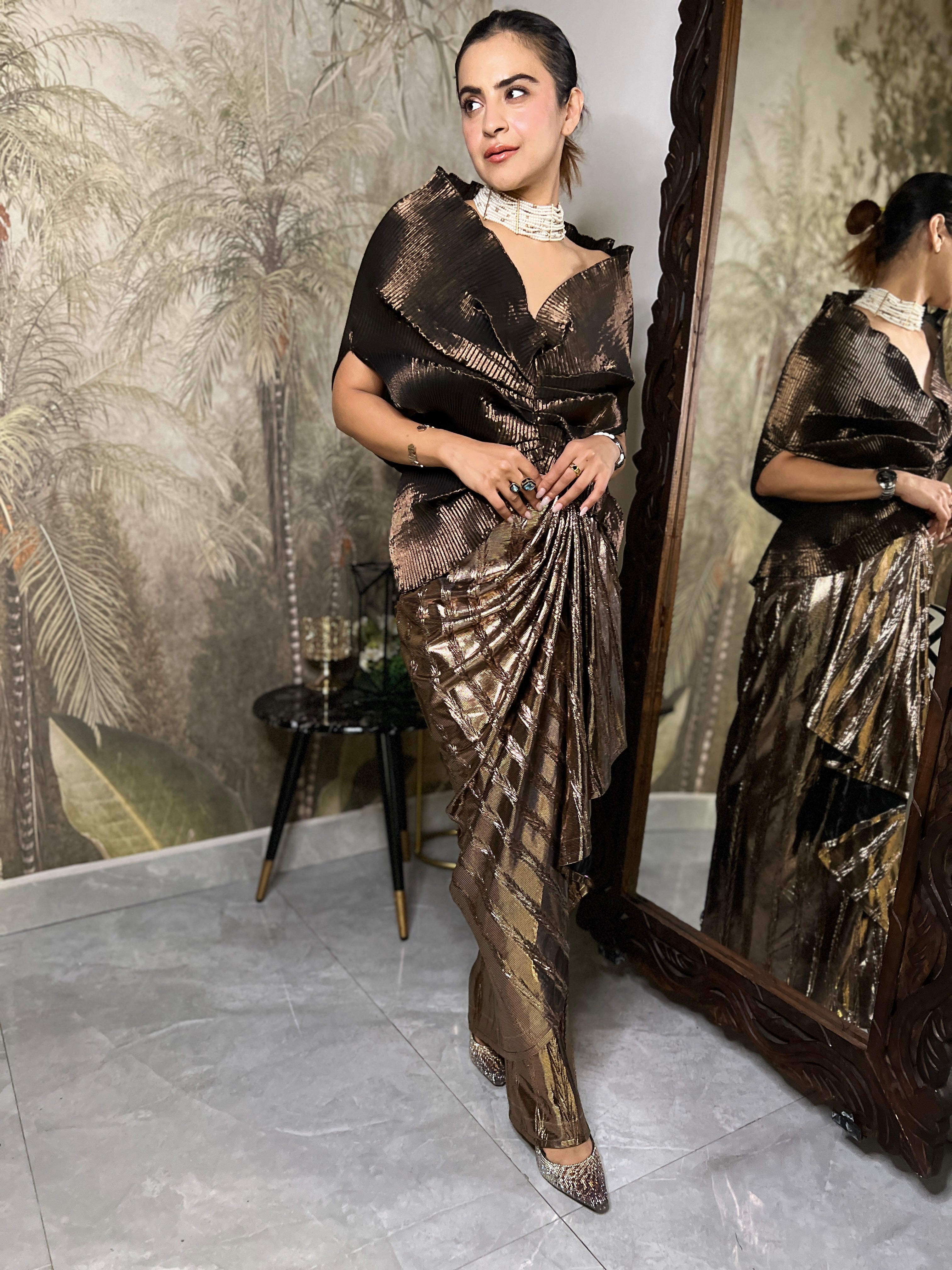 Copper glaze multi drape skirt set