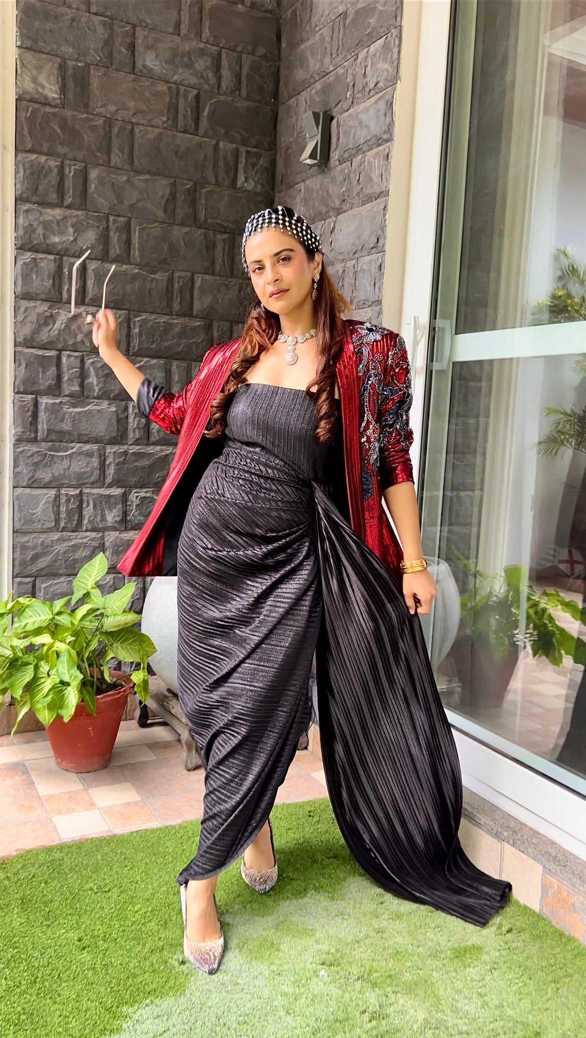 Black corset drape gown