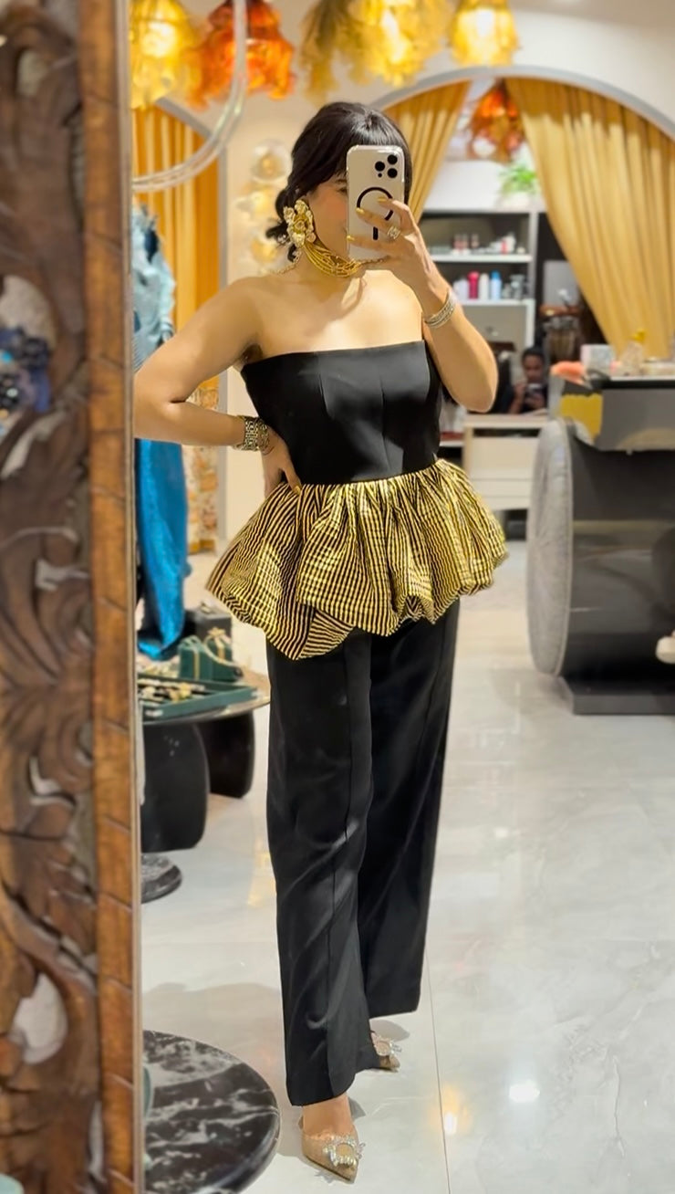 Yellow stripe hype peplum set