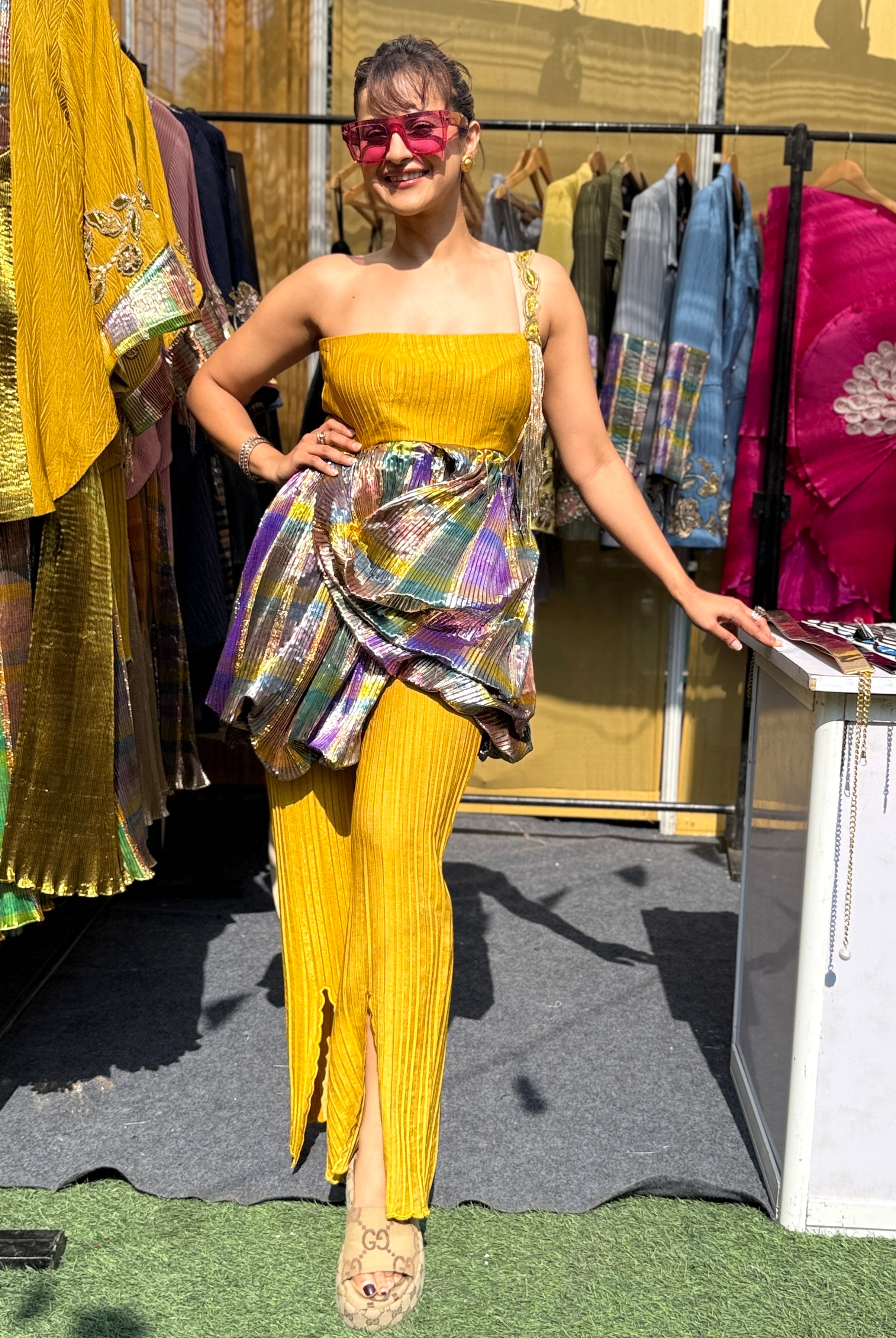 Sunray peplum pants set in Mustard