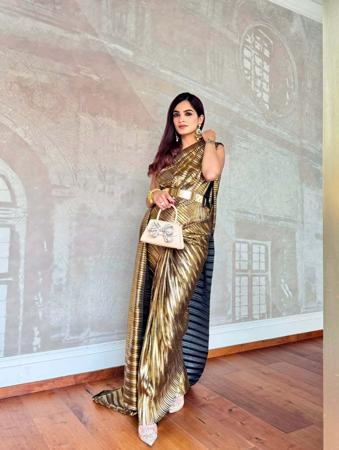 Renaissance Gold power drape saree blazer set