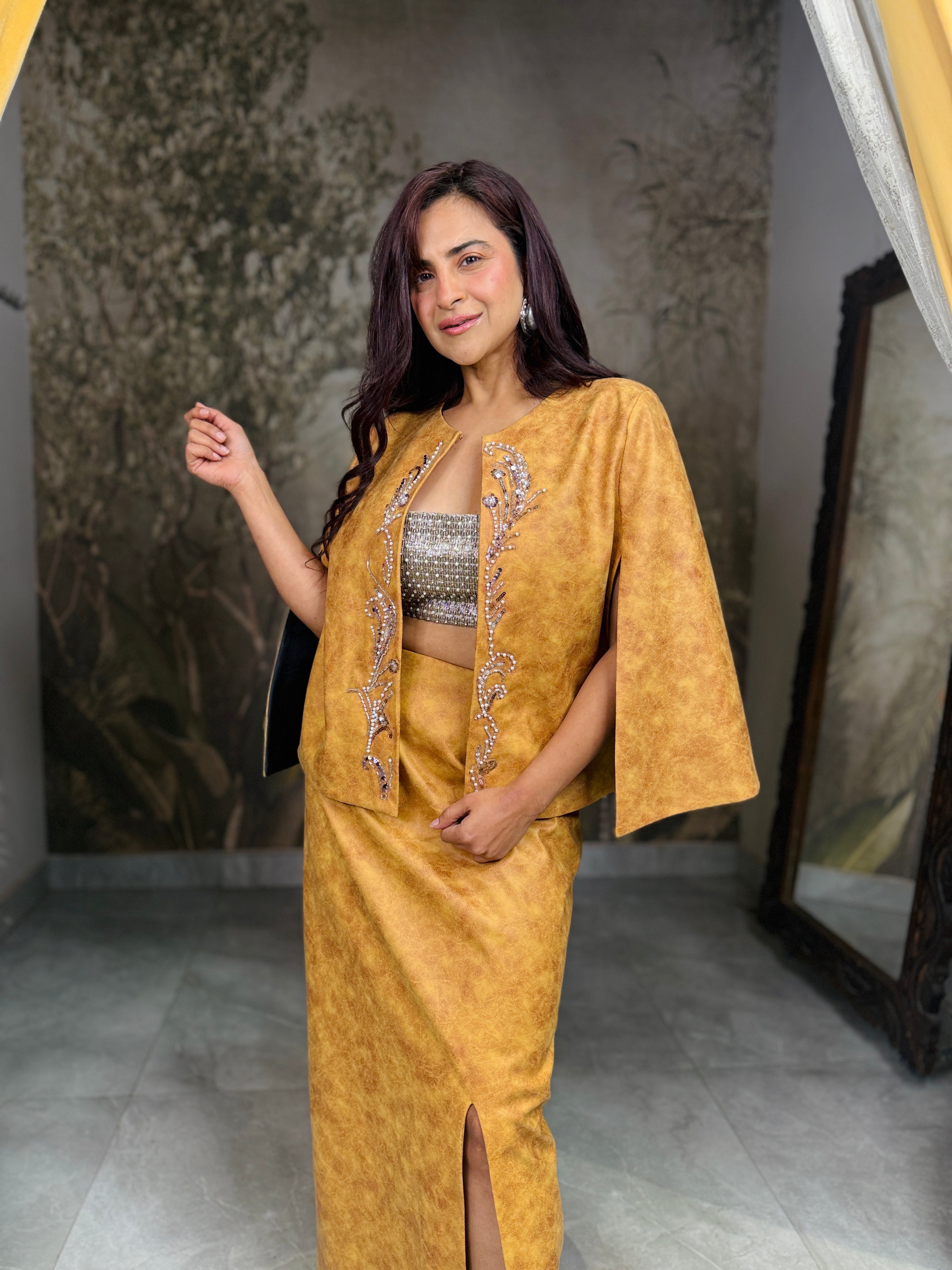 Amber Dune Cape set in Mustard