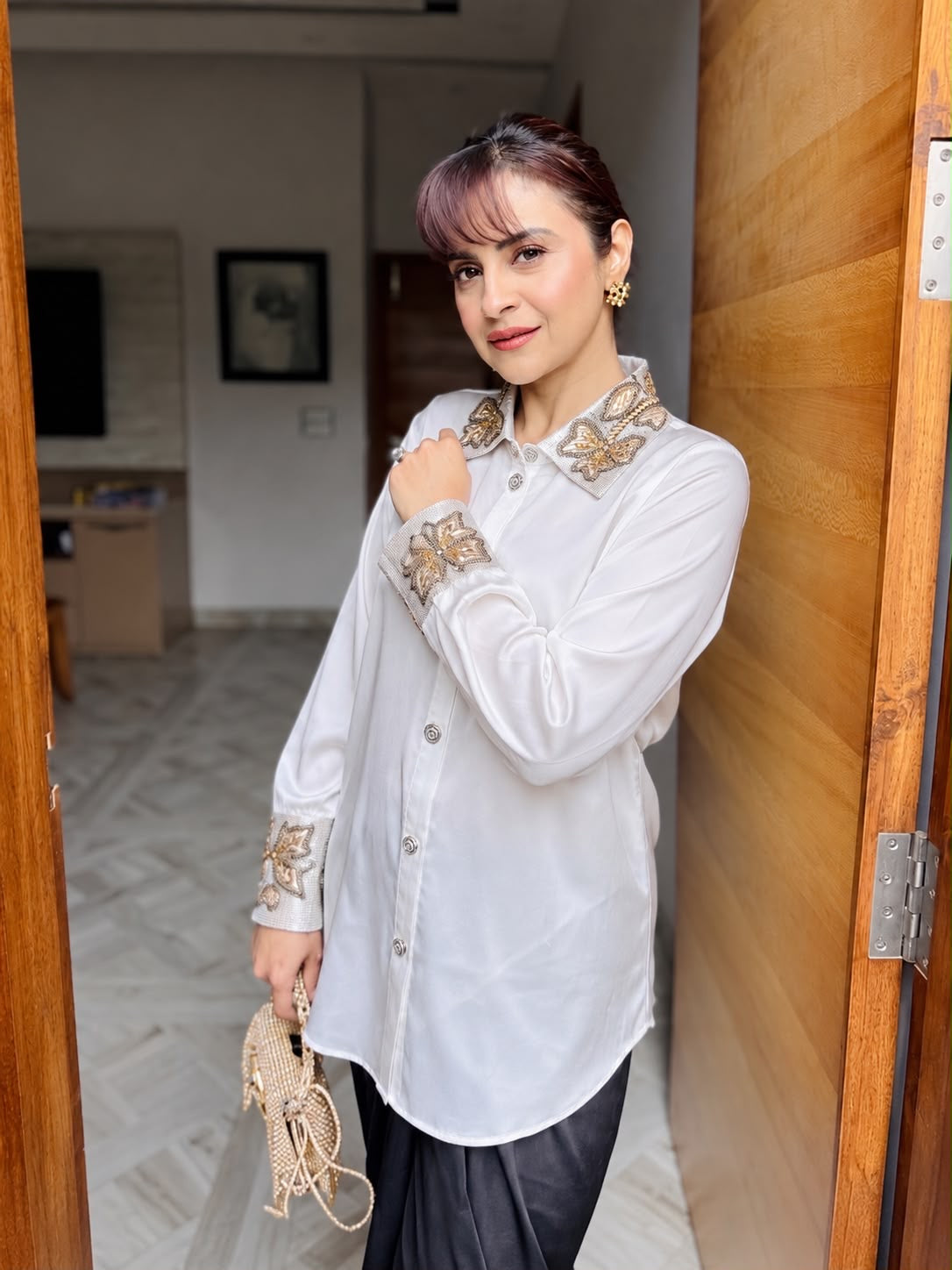White Armani Shirt with Golden Embroidery